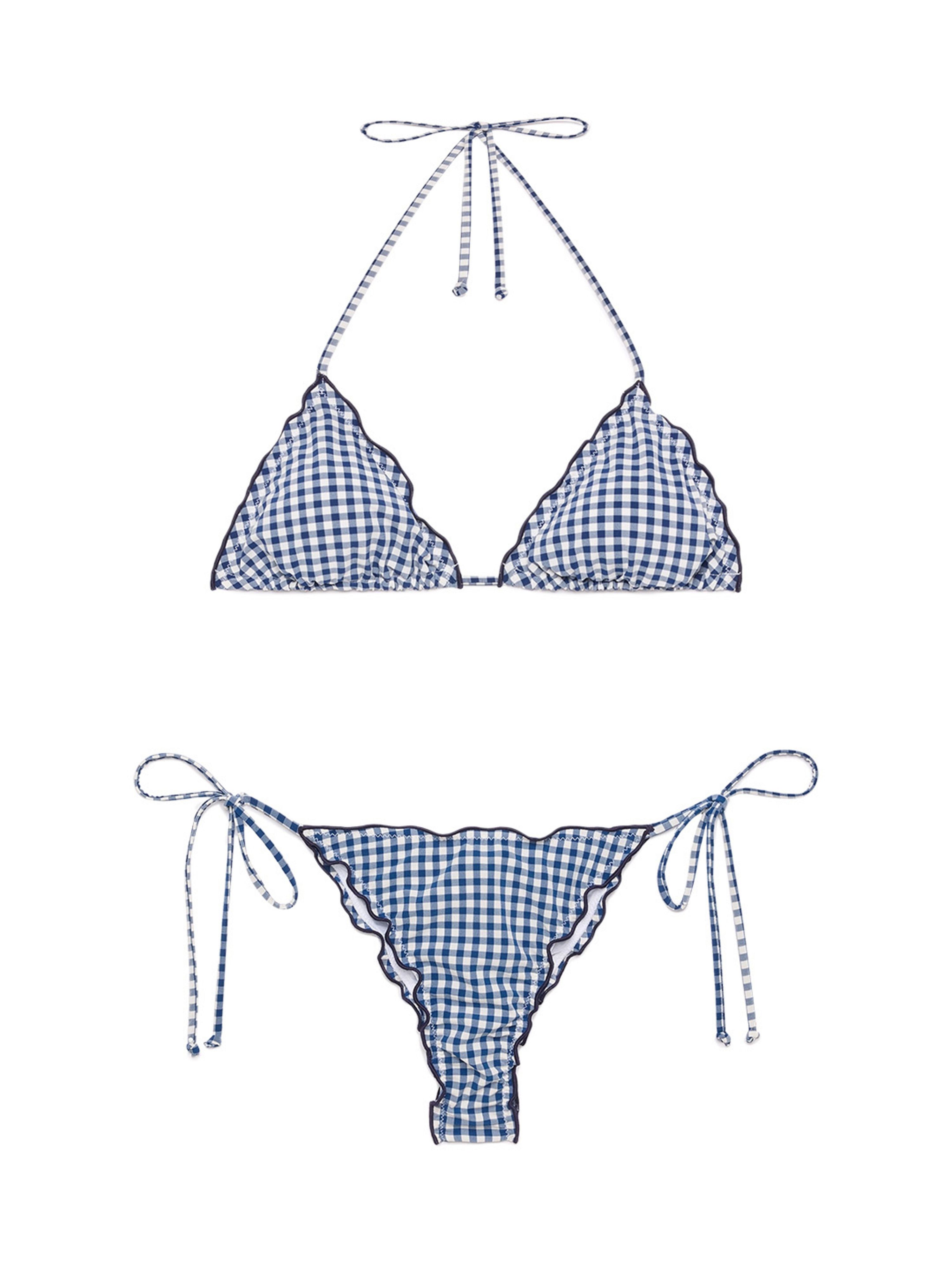 MC2 Saint Barth, Bikini classico a triangolo in seerasucker Sagittarius Miami con stampa Vichy SS25 - Credits: Dal sito ufficiale del brand MC2 Saint Barth: www.mc2saintbarth.com