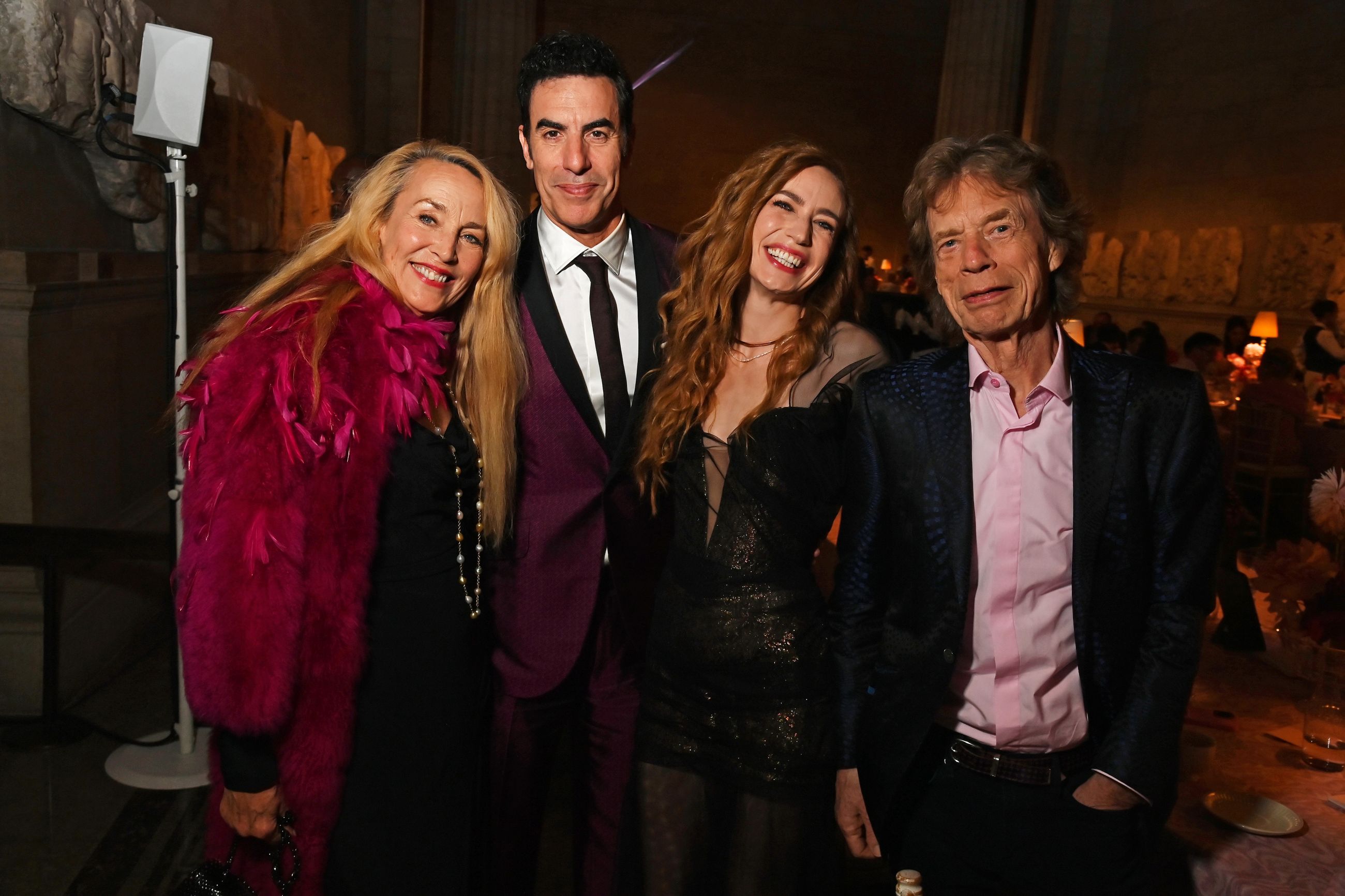 Jerry Hall, Sacha Baron Cohen, Elizabeth Jagger and Sir Mick Jagger - Credits: Getty Images