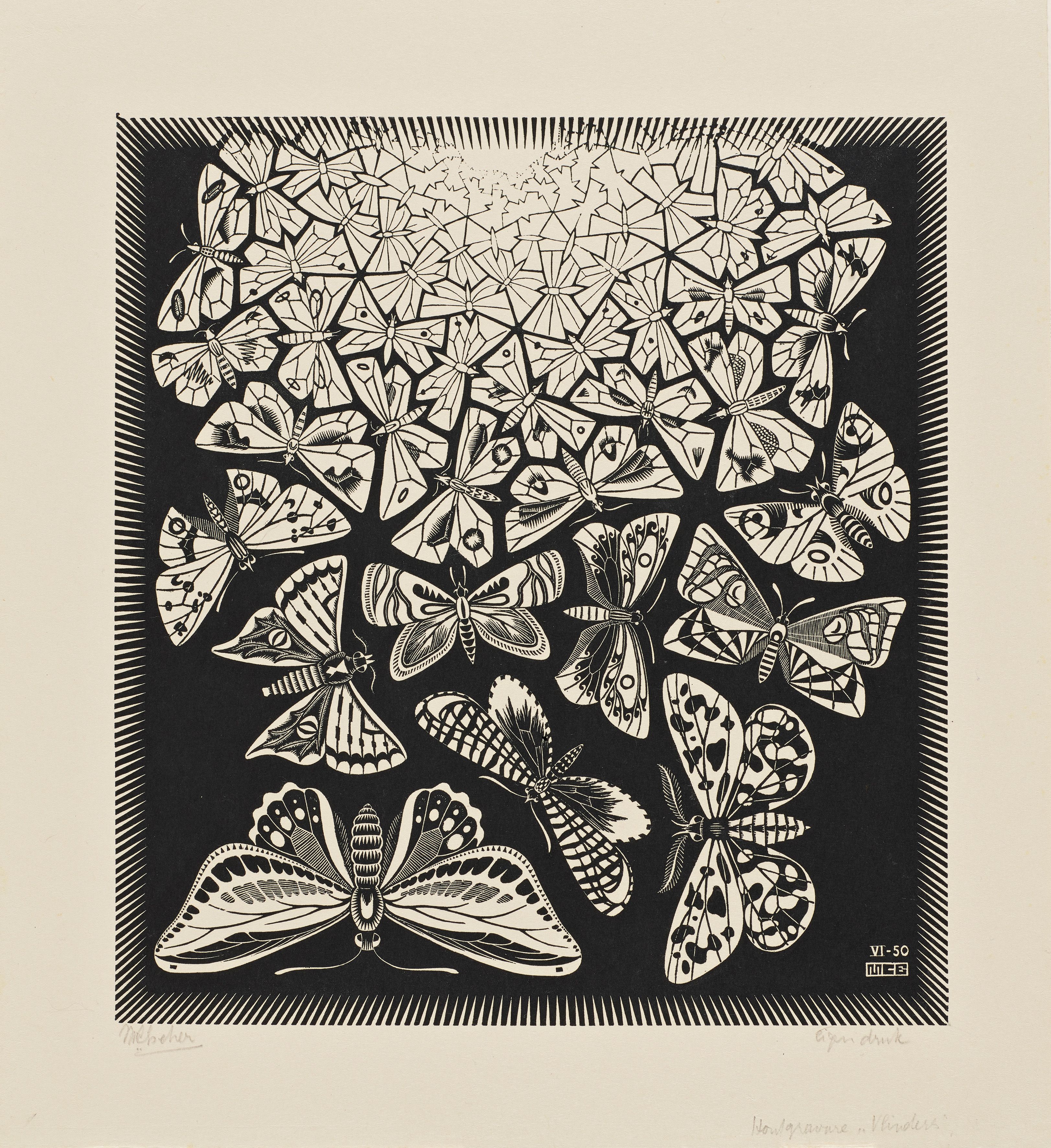 M.C. Escher, Farfalle, 1950, Tecnica: xilografia di testa, Dimensioni (senza cornice): cm 35,8 x 33,2, L’Aia, Kunstmuseum Den Haag
All M.C. Escher works © 2025 The M.C. Escher Company. All rights reserved. www.mcescher.com
Courtesy Press Office