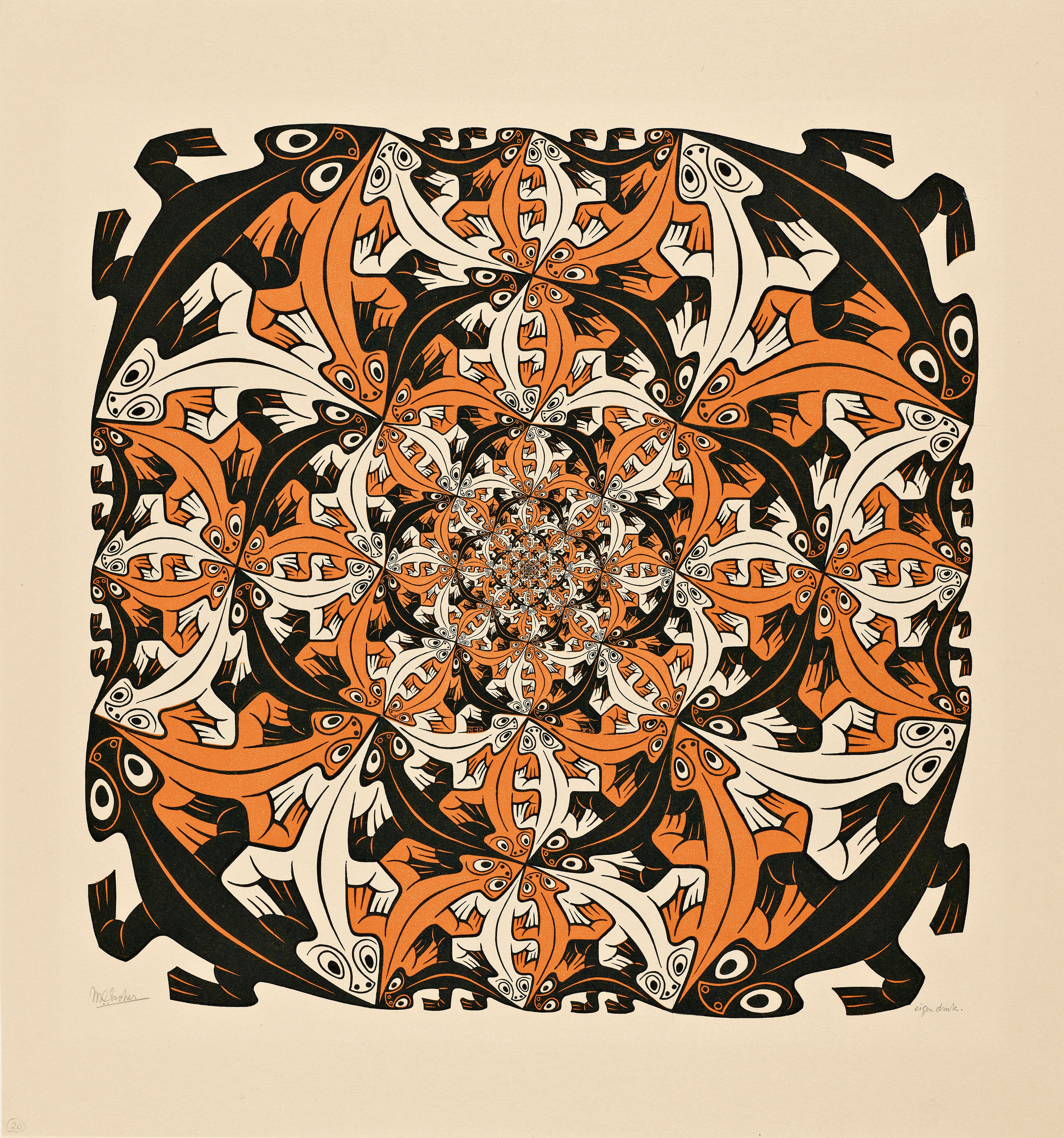 M.C. Escher, Sempre più piccolo, 1956, Tecnica: xilografia di testa, Dimensioni (senza cornice): cm 49 x 46, L’Aia, Kunstmuseum Den Haag, All M.C. Escher works © 2025 The M.C. Escher Company. All rights reserved. www.mcescher.com
Courtesy Press Office