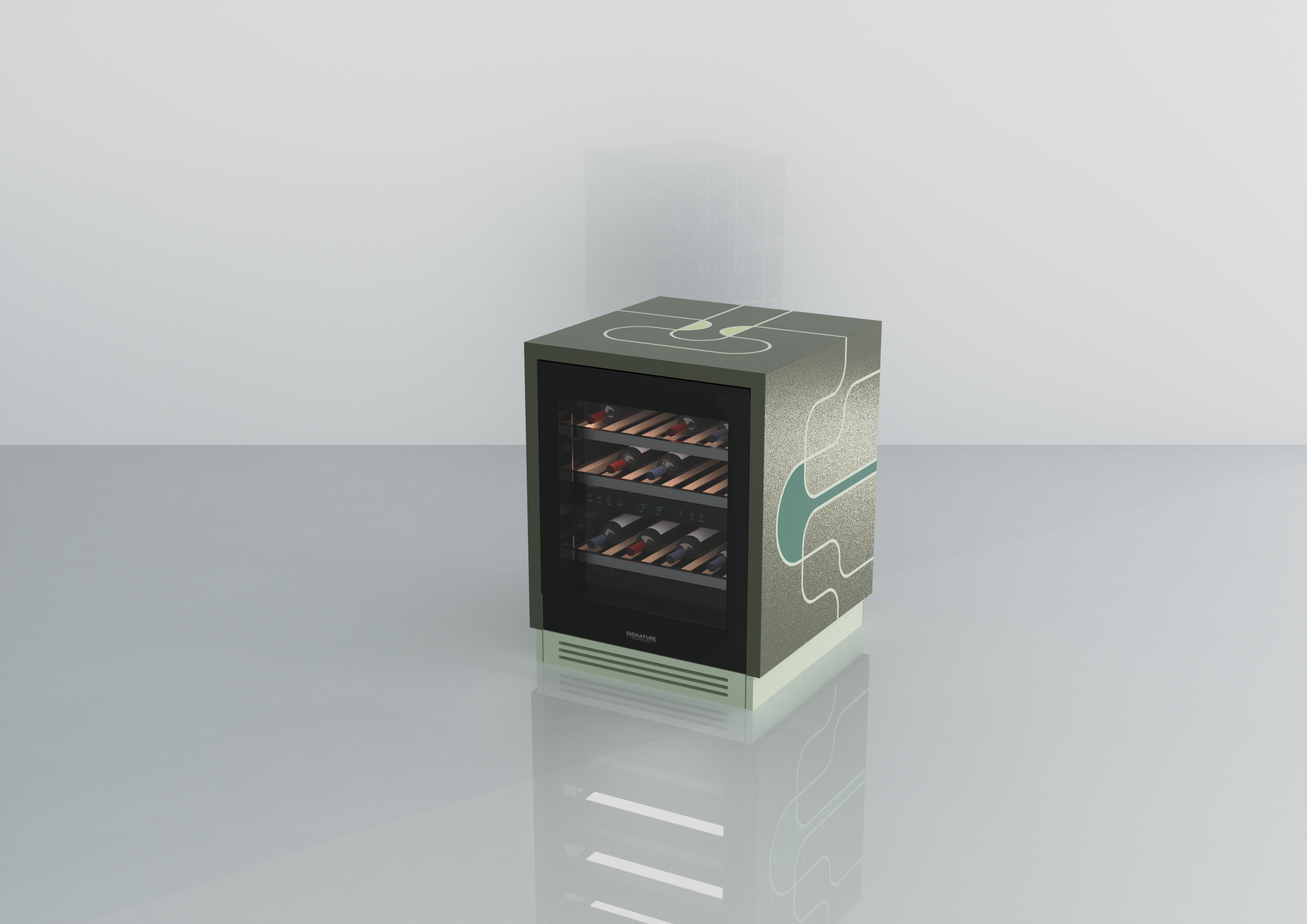 Collezione DUAL CODE di Elena Salmistraro per Signature Kitchen Suite veste la cantina vino sottopiano e il frigorifero convertibile sottopiano - Credit: Courtesy Press Office