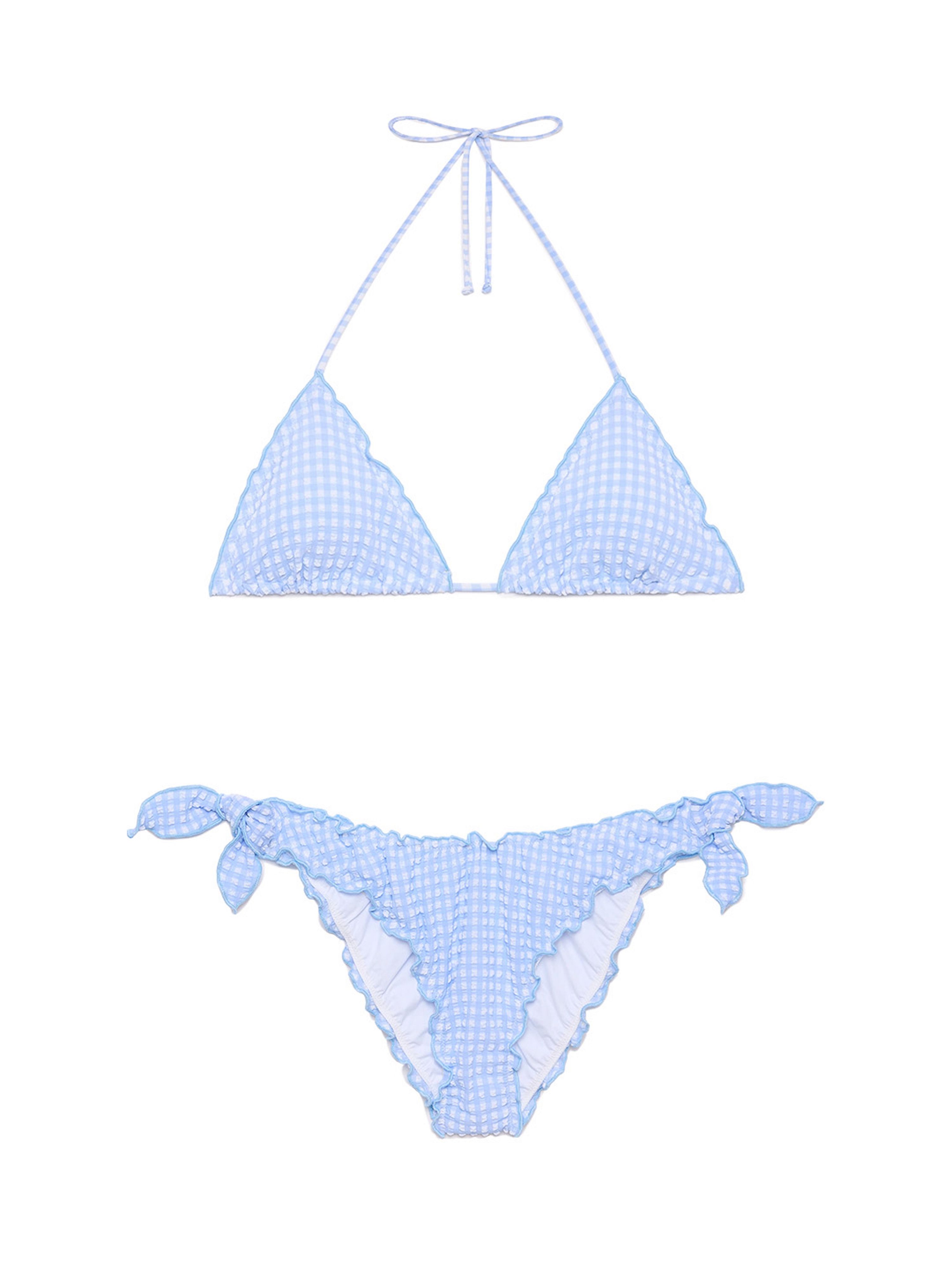 MC2 Saint Barth, Bikini classico a triangolo in seersucker Sagittarius Moon con stampa Vichy SS25 - Credits: Dal sito ufficiale del brand MC2 Saint Barth: www.mc2saintbarth.com