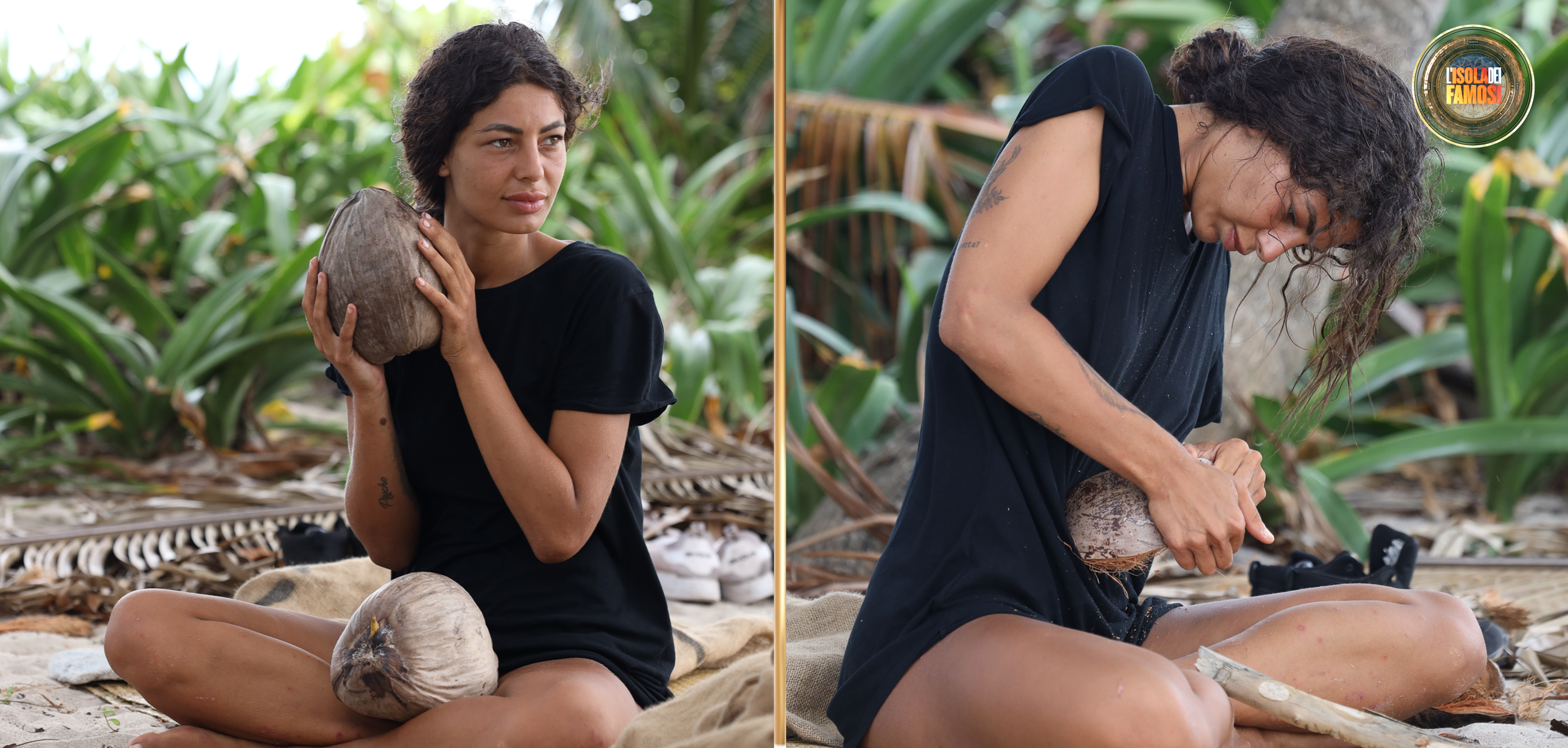 Jasmin riesce ad aprire da sola il suo primo cocco.