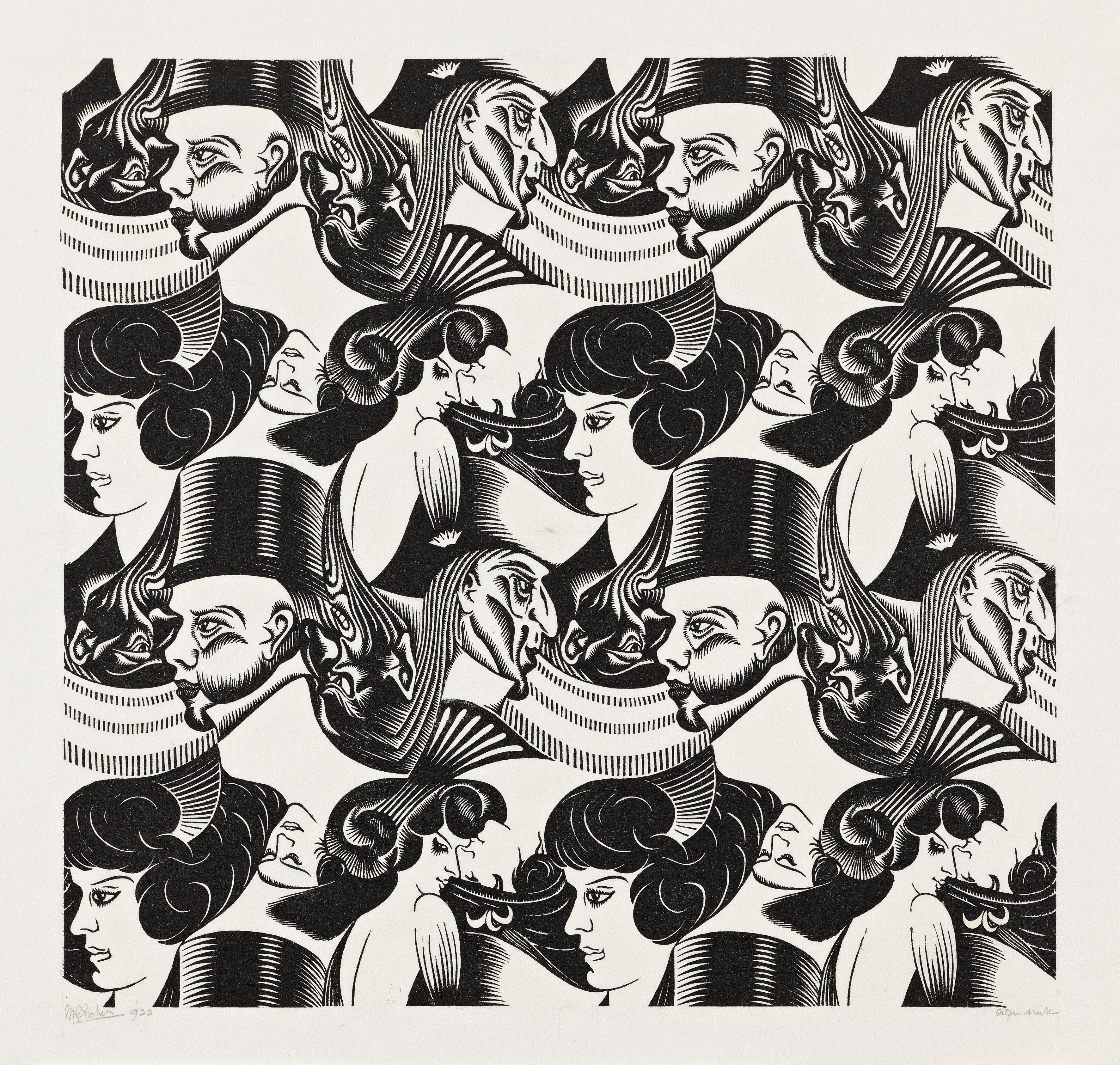 M.C. Escher, Otto teste, 1922, Tecnica: xilografia, Dimensioni (senza cornice): cm 32,5 x 34, L’Aia, Kunstmuseum Den Haag
All M.C. Escher works © 2025 The M.C. Escher Company. All rights reserved. www.mcescher.com
Courtesy Press Office