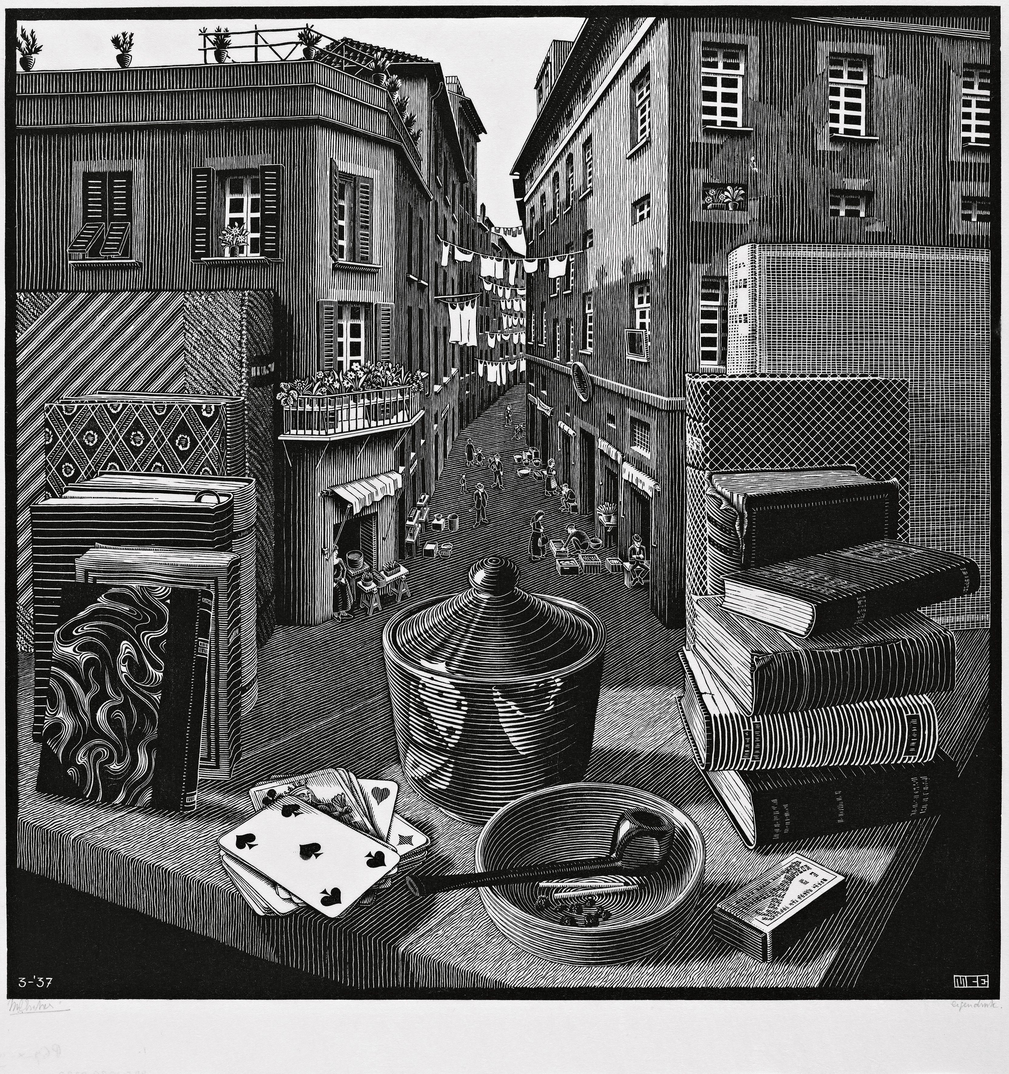 M.C. Escher, Natura morta e strada, 1937, Tecnica: xilografia, Dimensioni (senza cornice): cm 56,4 x 56,5, L’Aia, Kunstmuseum Den Haag, All M.C. Escher works © 2025 The M.C. Escher Company. All rights reserved. www.mcescher.com
Courtesy Press Office