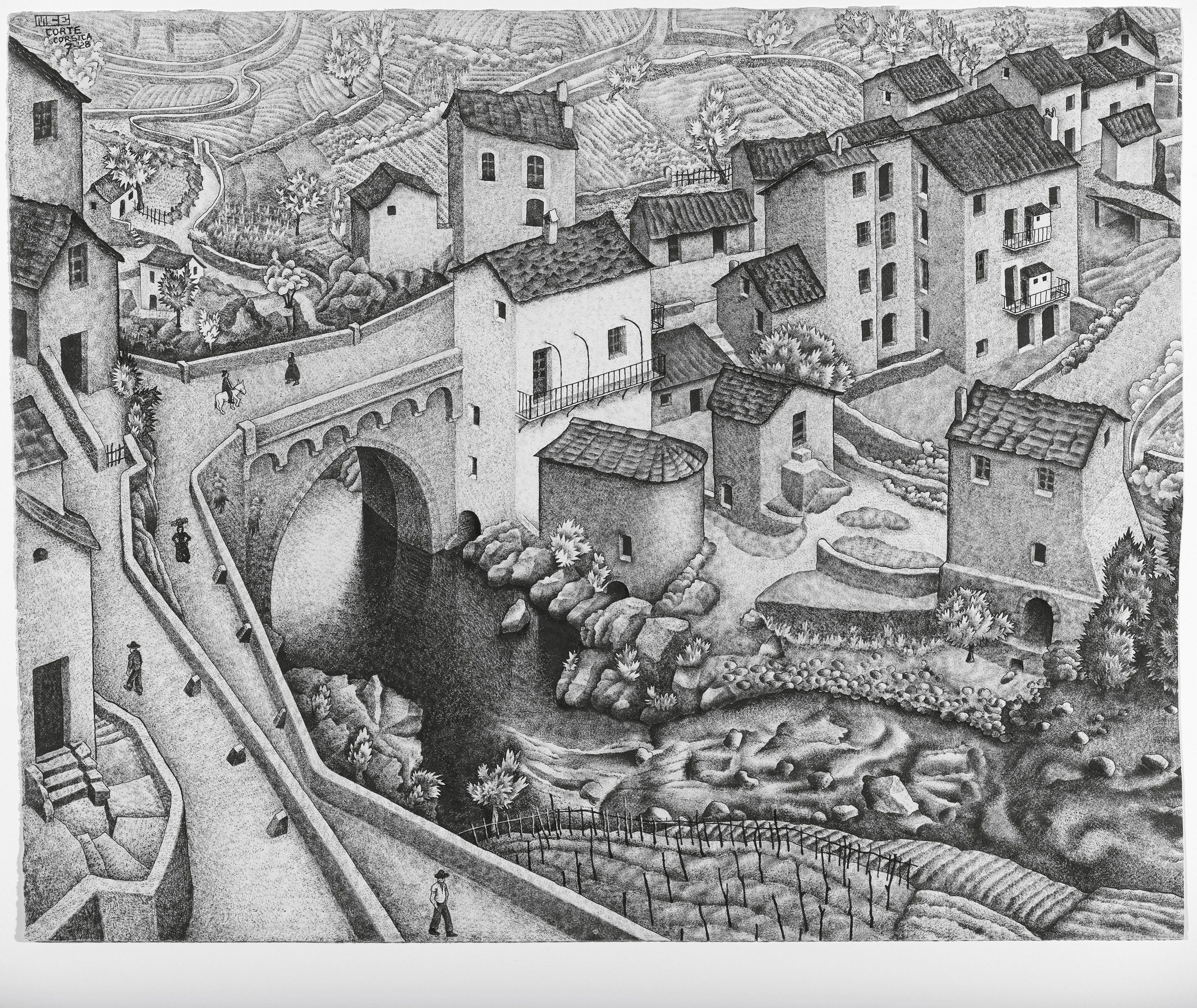 M.C. Escher, Corte, Corsica, 1928, Tecnica: china e matita su carta, Dimensioni (senza cornice): cm 51,5 x 64,5, L’Aia, Kunstmuseum Den Haag, All M.C. Escher works © 2025 The M.C. Escher Company. All rights reserved. www.mcescher.com
Courtesy Press Office