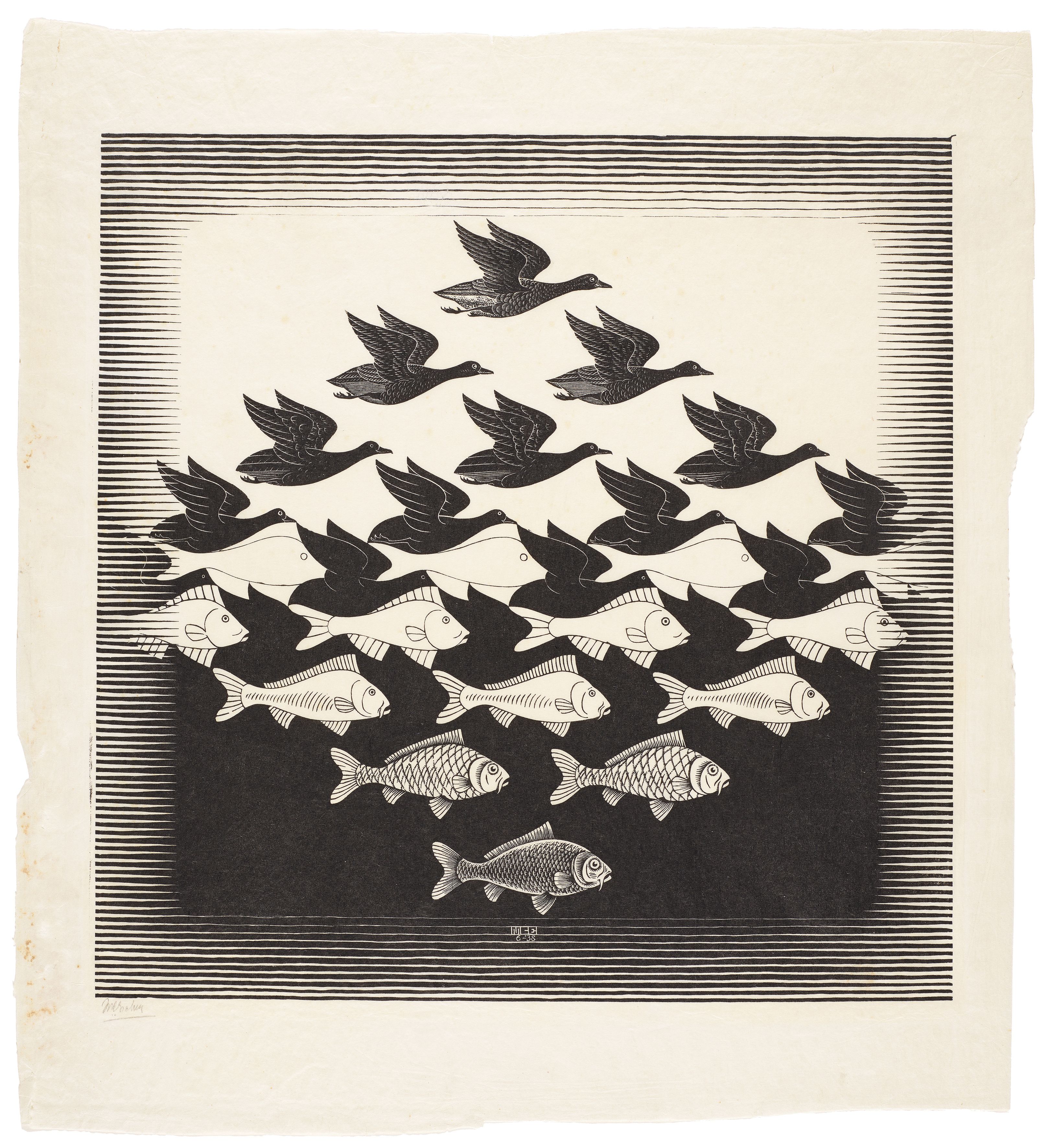 M.C. Escher, Cielo e acqua I, 1938, Tecnica: xilografia, Dimensioni (senza cornice): cm 56,3 x 63,3, L’Aia, Kunstmuseum Den Haag
All M.C. Escher works © 2025 The M.C. Escher Company. All rights reserved. www.mcescher.com
Courtesy Press Office