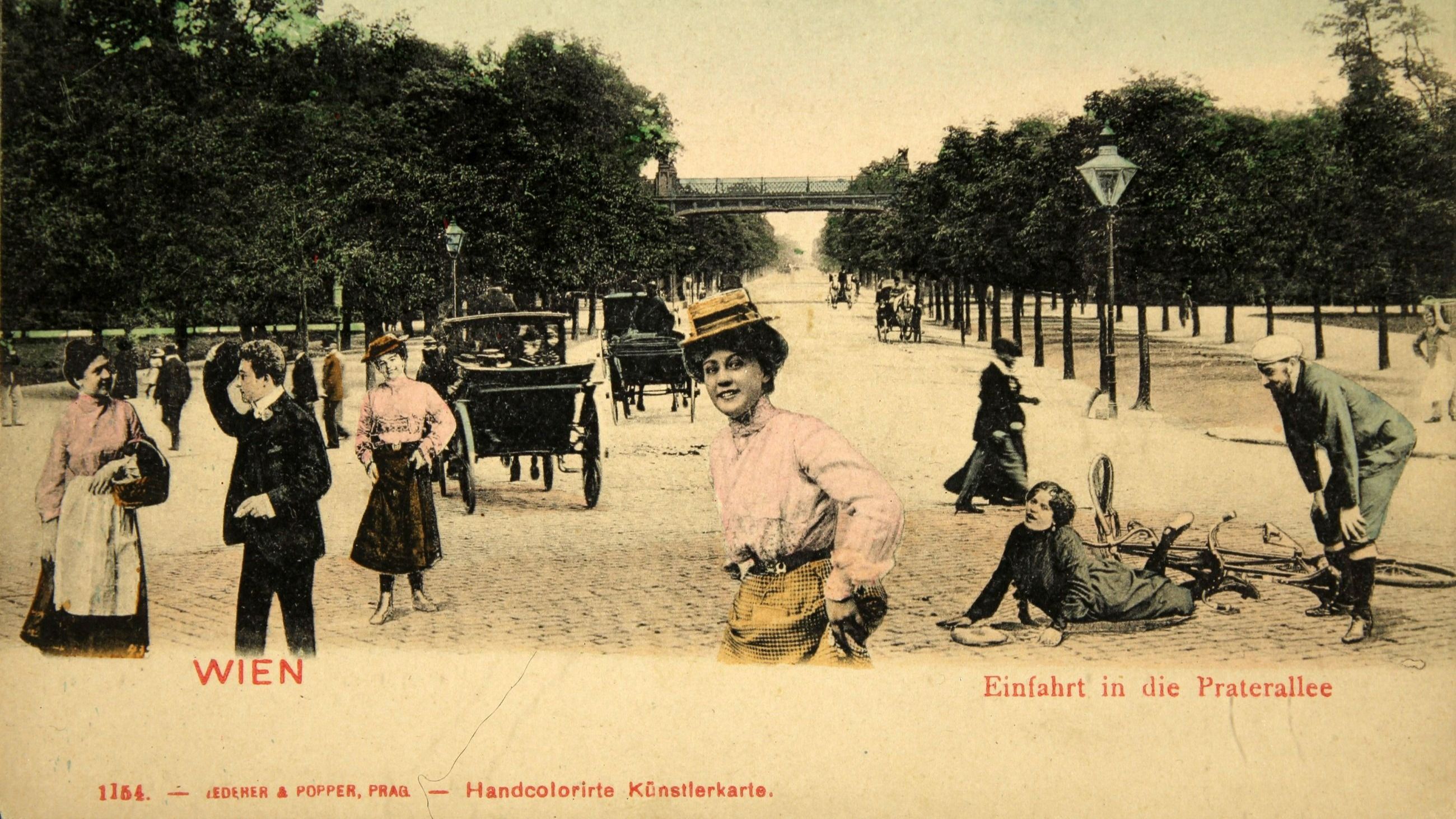 Ingresso alla Praterallee, 1905, fotomontaggio a colori con figurine incollate - Credits Getty Images