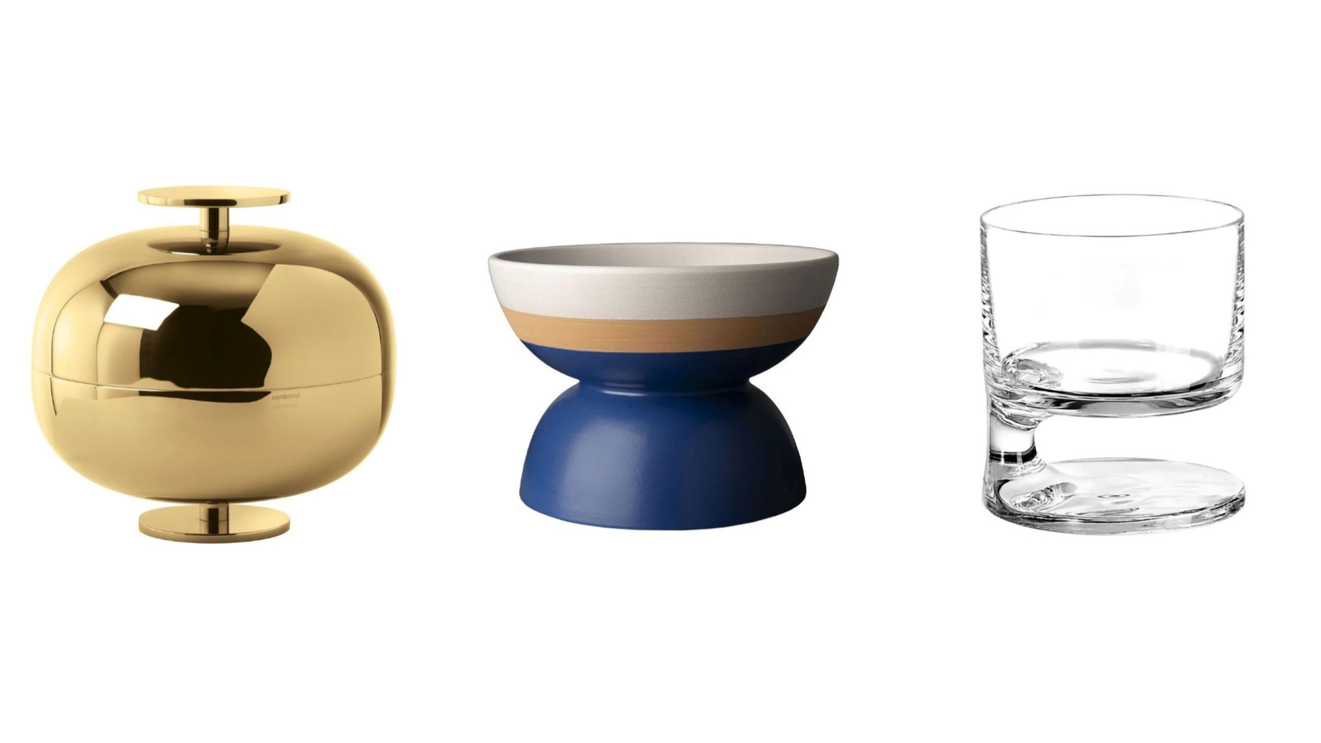 Centro Tavola di Gio Ponti, Sambonet Courtesy Sambonet; Grande Centrotavola di Ettore Sottsass, Bitossi Ceramiche Courtesy Bitossi Ceramiche; Calici Smoke di Joe Colombo, Arnolfo di Cambio - Courtesy Arnolfo di Cambio 