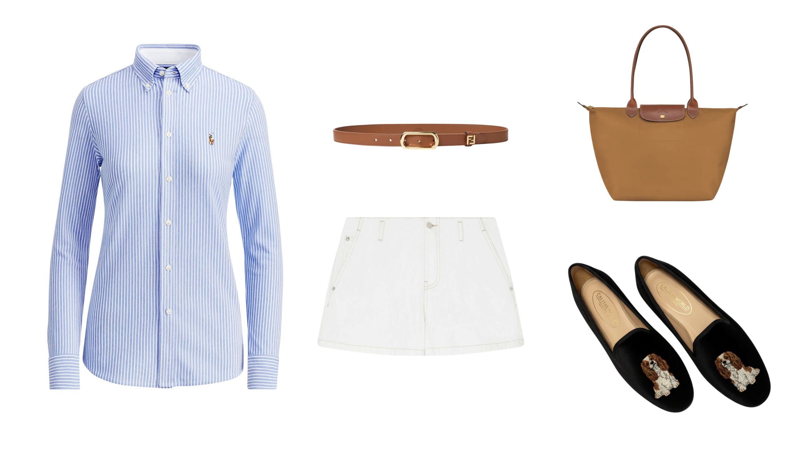 Camicia, Polo Ralph Lauren; shorts, Emporio Armani; cintura, Fendi; friulane, Calita Shoes borsa, Longchamps