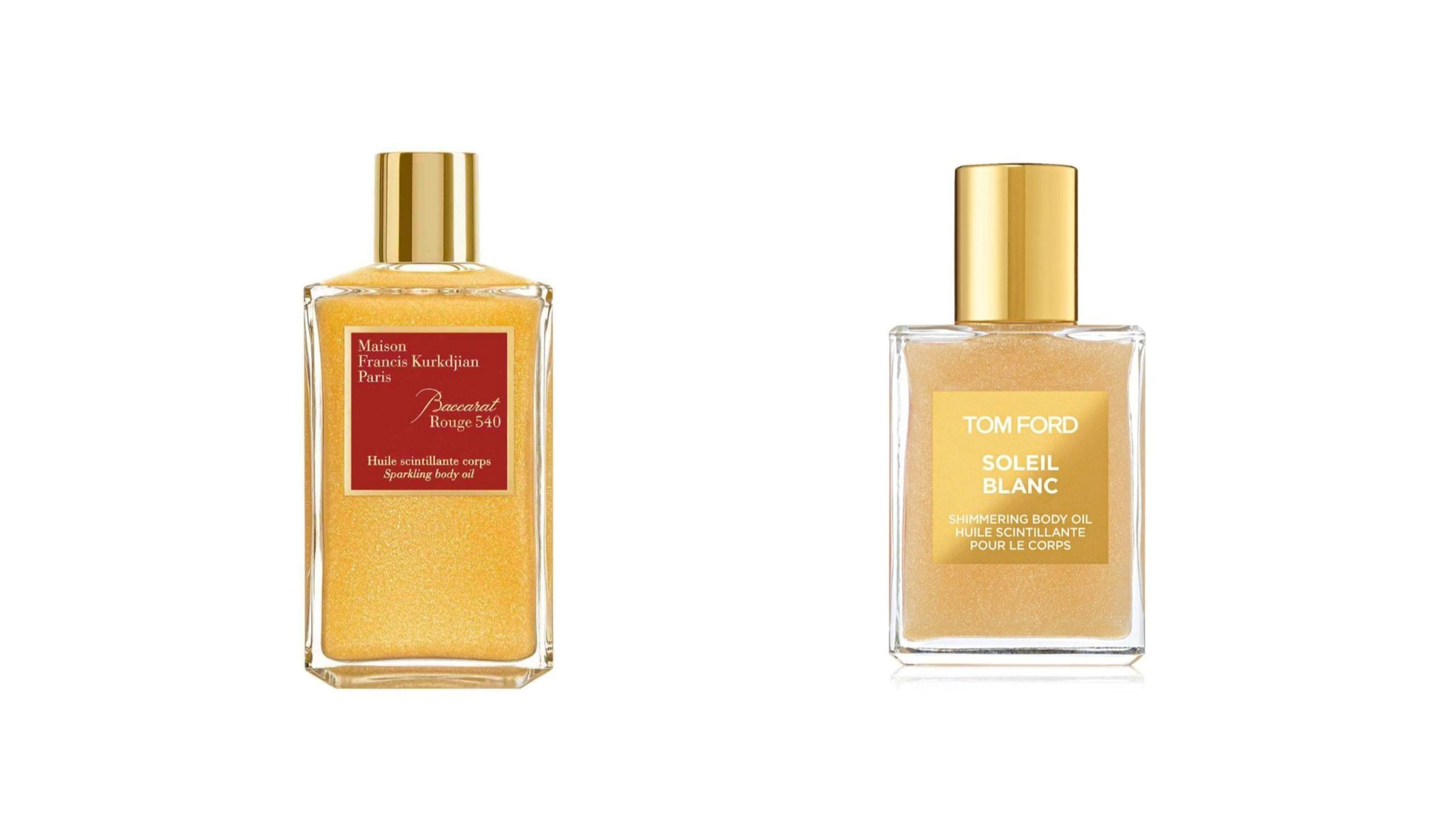 Maison Francis Kurkdjian, Baccarat Rouge 540 Body Oil; Tom Ford, Soleil Blanc Shimmering Body oil - Courtesy Press Office
