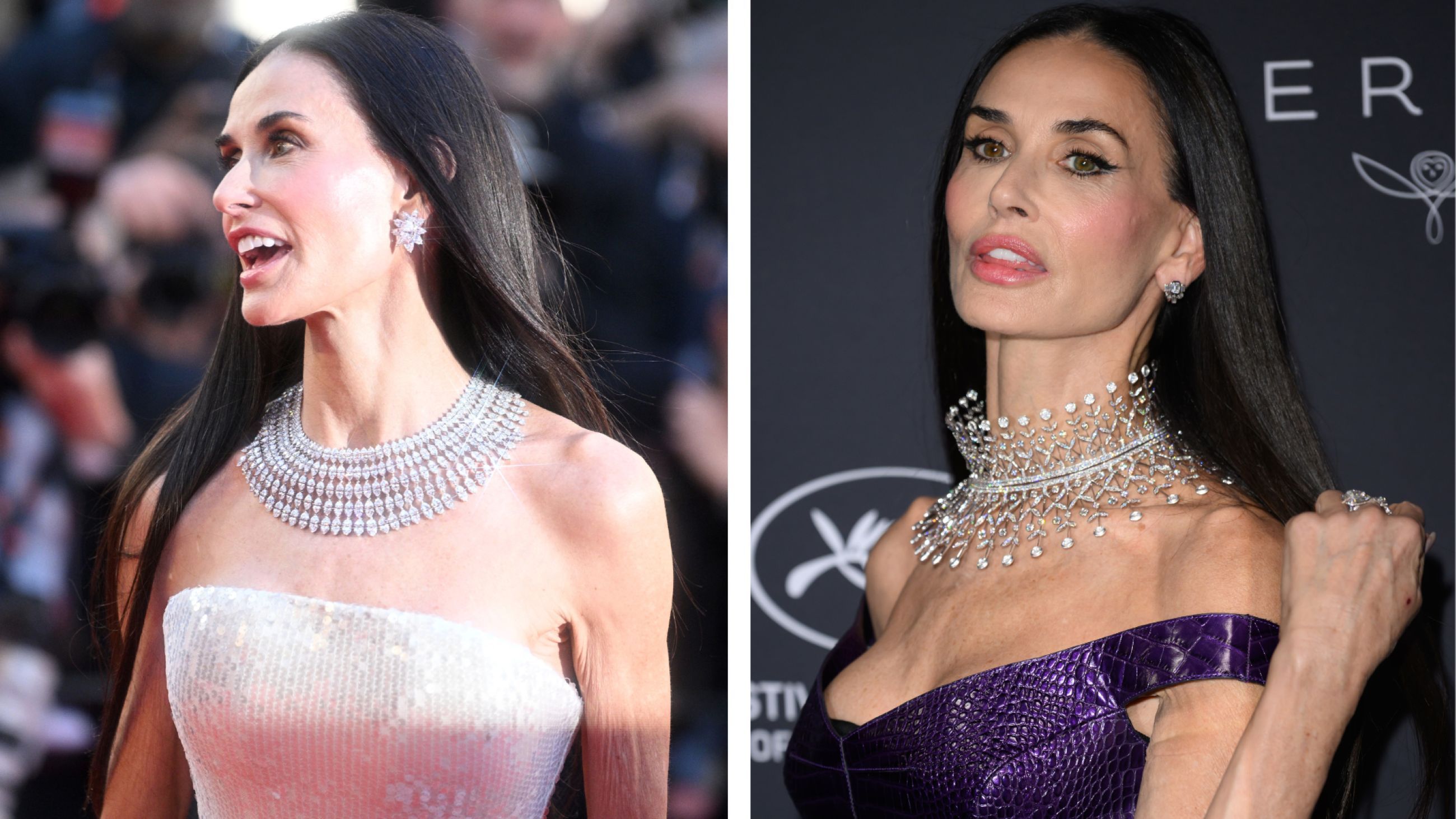 Da sinistra: Demi Moore durante il 79º Festival di Cannes, 2026; Demi Moore partecipa ai Kering Women in Motion Awards 2026 durante il 79º Festival del Cinema di Cannes, 2026 - Credits Getty Images