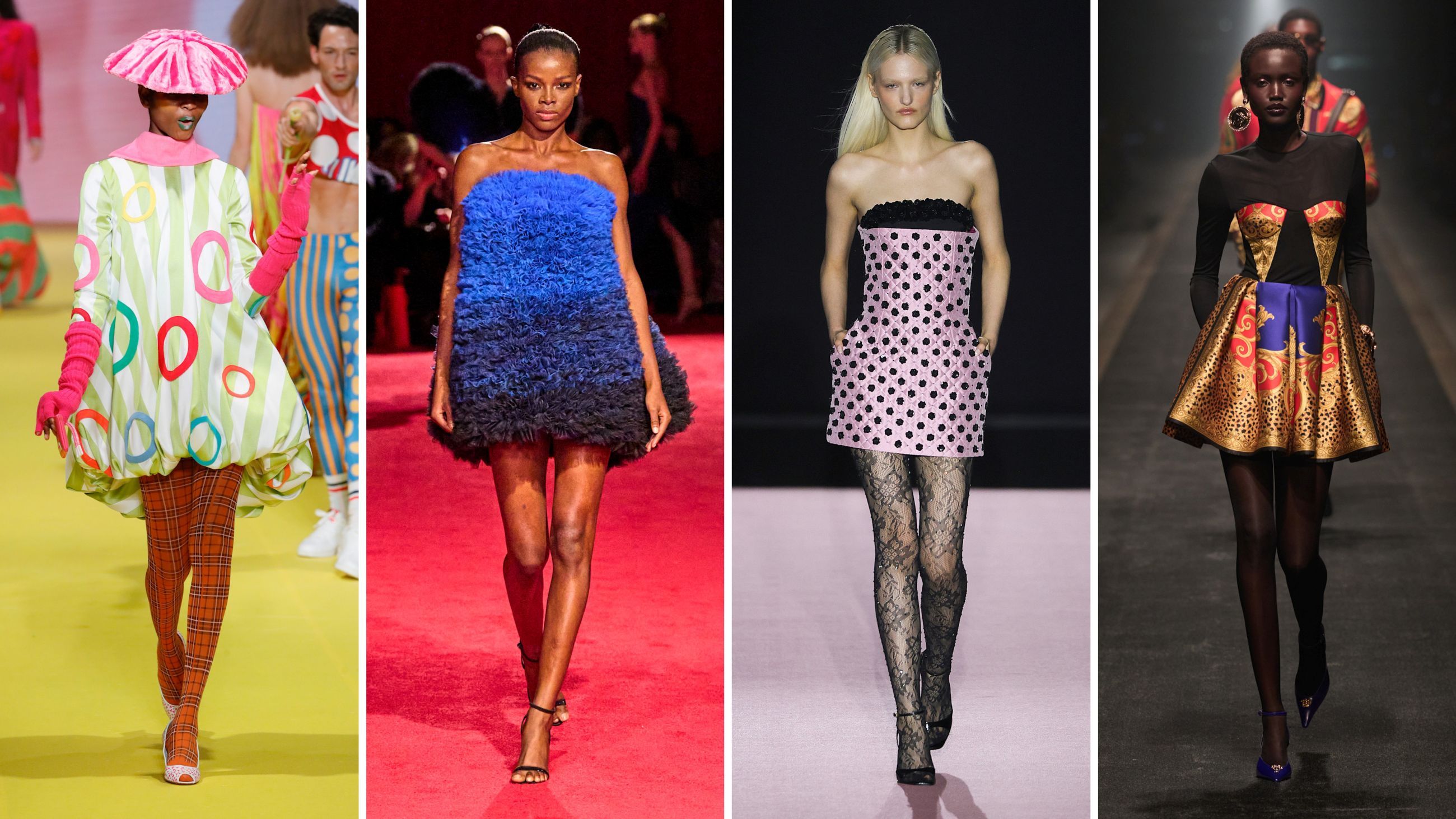 Da sinistra look dalle sfilate FW2526 di Ágatha Ruiz de la Prada, Christian Siriano, Compte e Versace - Credits: Launchmetrics.com/Spotlight 