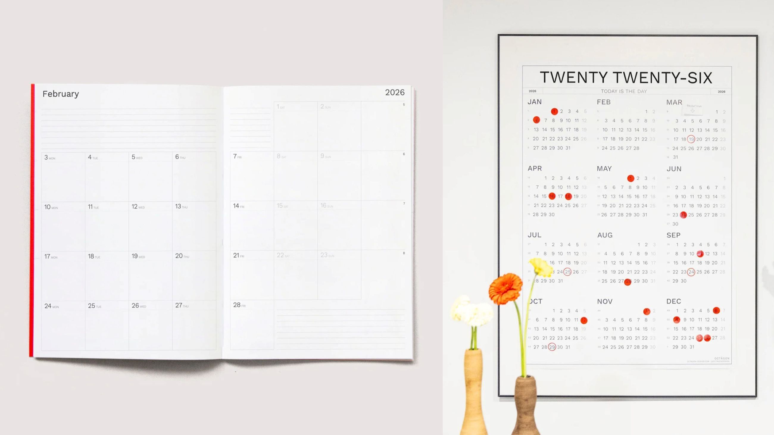 A sinistra un esempio di Perfect Planning Pack con il Planner aperto e il Calendar a parete – Courtesy Press Office
