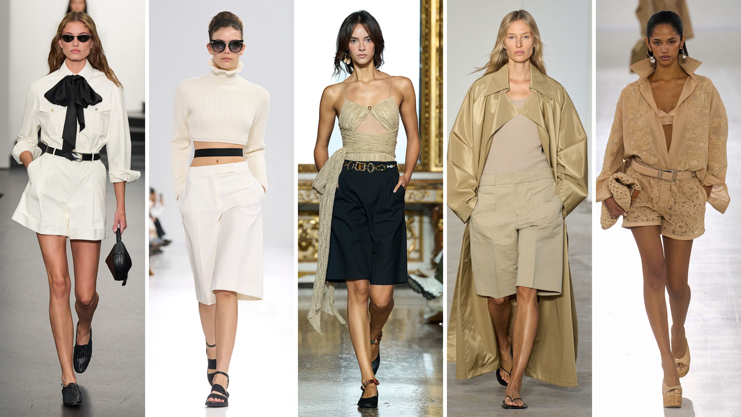 Dalle sfilate PE26: da sinistra look di Ralph Lauren, Max Mara, Sara Wong, FForme ed Ermanno Scervino - Credits: Launchmetrics.com/Spotlight
