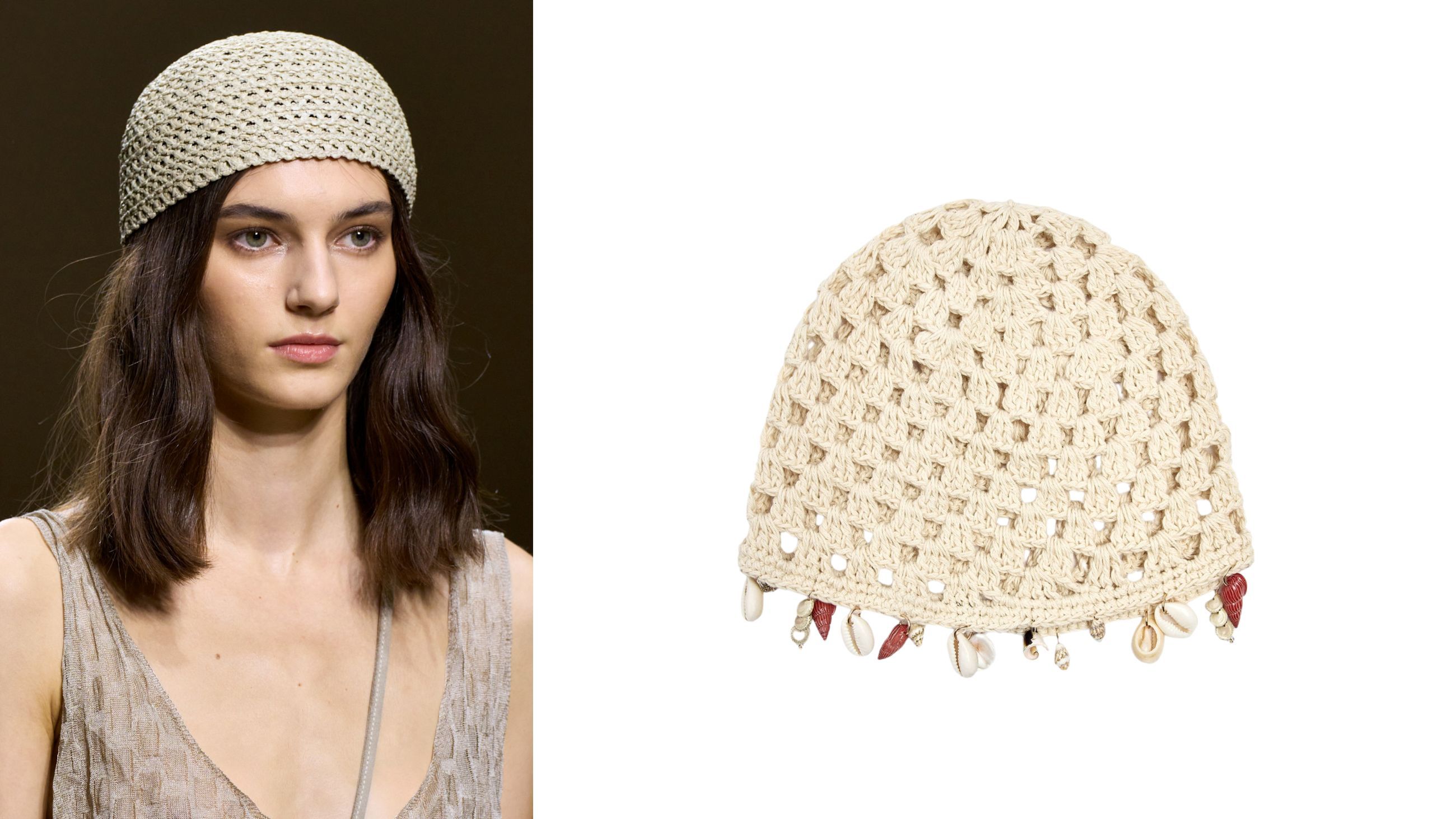 Da sinistra: Emporio Armani, sfilata PE26 - Credits: Launchmetrics.com/Spotlight; cappello a cuffietta, Parfois