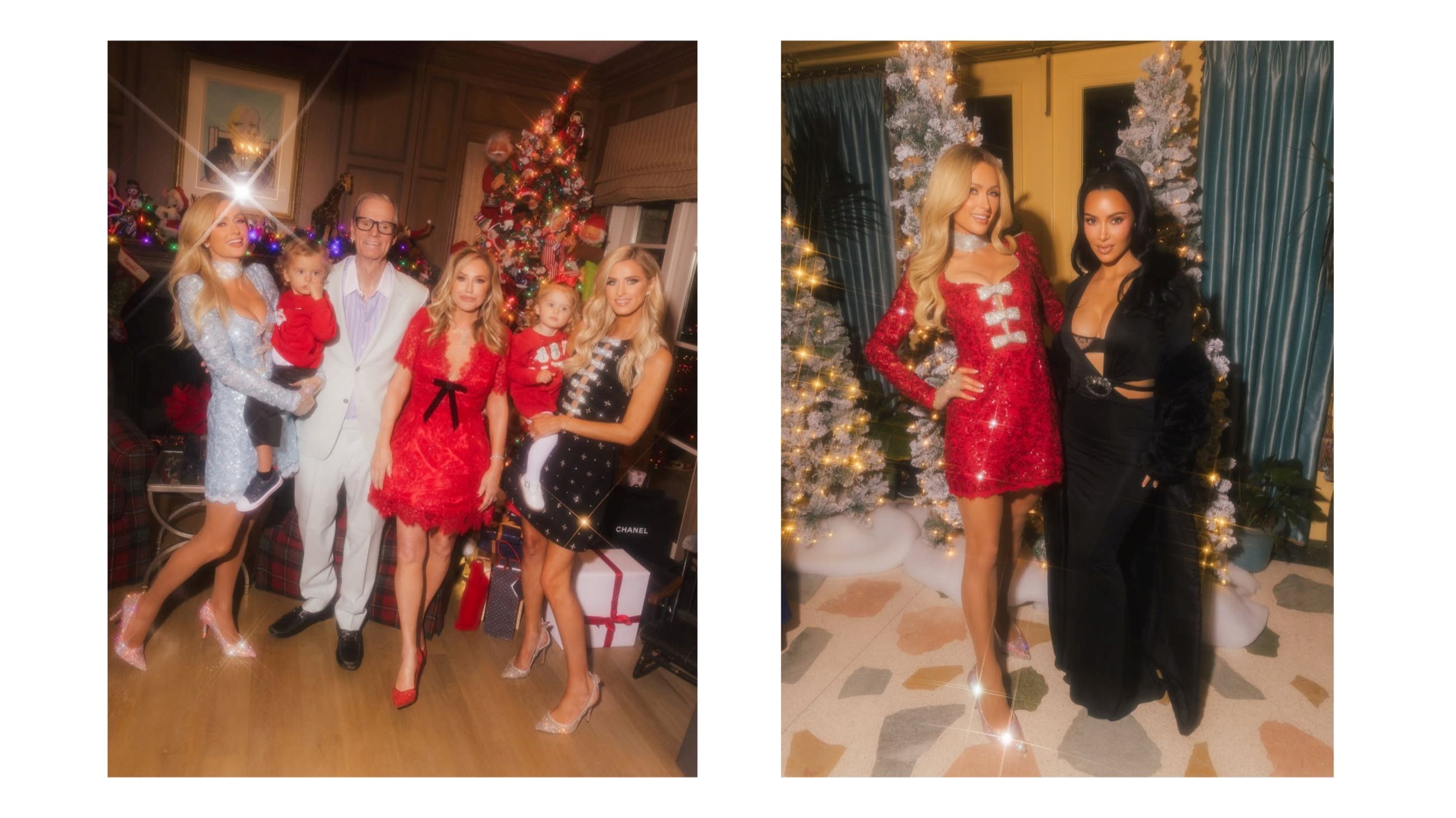 L’ereditiera Paris in alcuni durante la festa data in attesa di questo Natale 2025. Qui è insieme alla madre Kathy, al padre Richard, alla sorella Nicky e ai relativi figli - Credits: profilo Instagram di Paris Hilton