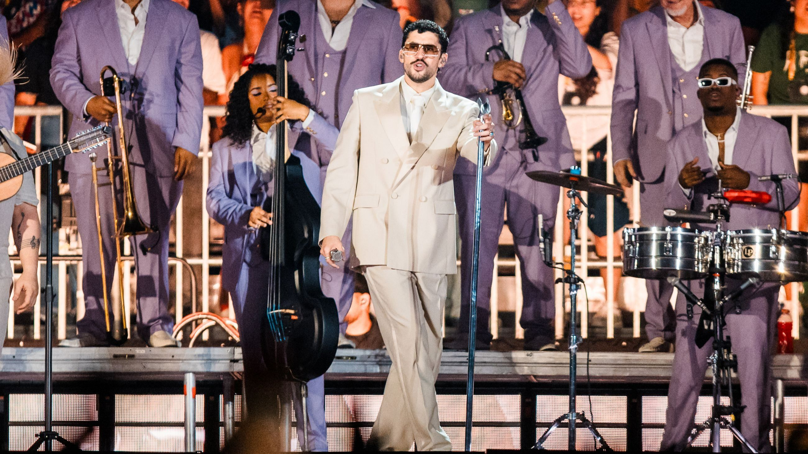 Bad Bunny si esibisce sul palco durante il concerto del suo Debí Tirar Más Fotos World Tour all'Allianz Parque il 20 febbraio 2026 a San Paolo, Brasile - Credits: Getty Images 