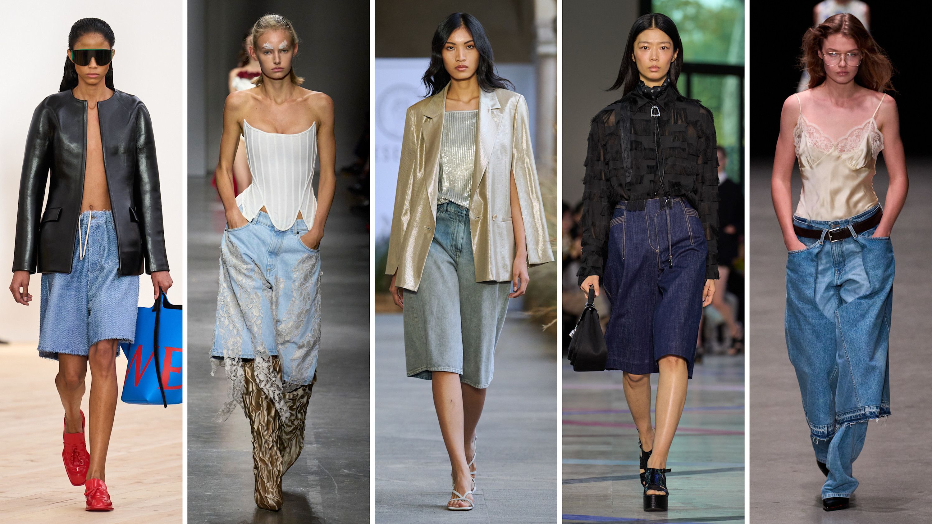 Dalle collezioni PE26: da sinistra outfit di Loewe, Giuseppe Di Morabito, Peserico, Shiatzy Chen e Stella McCartney - Credits: Launchmetrics.com/Spotlight
