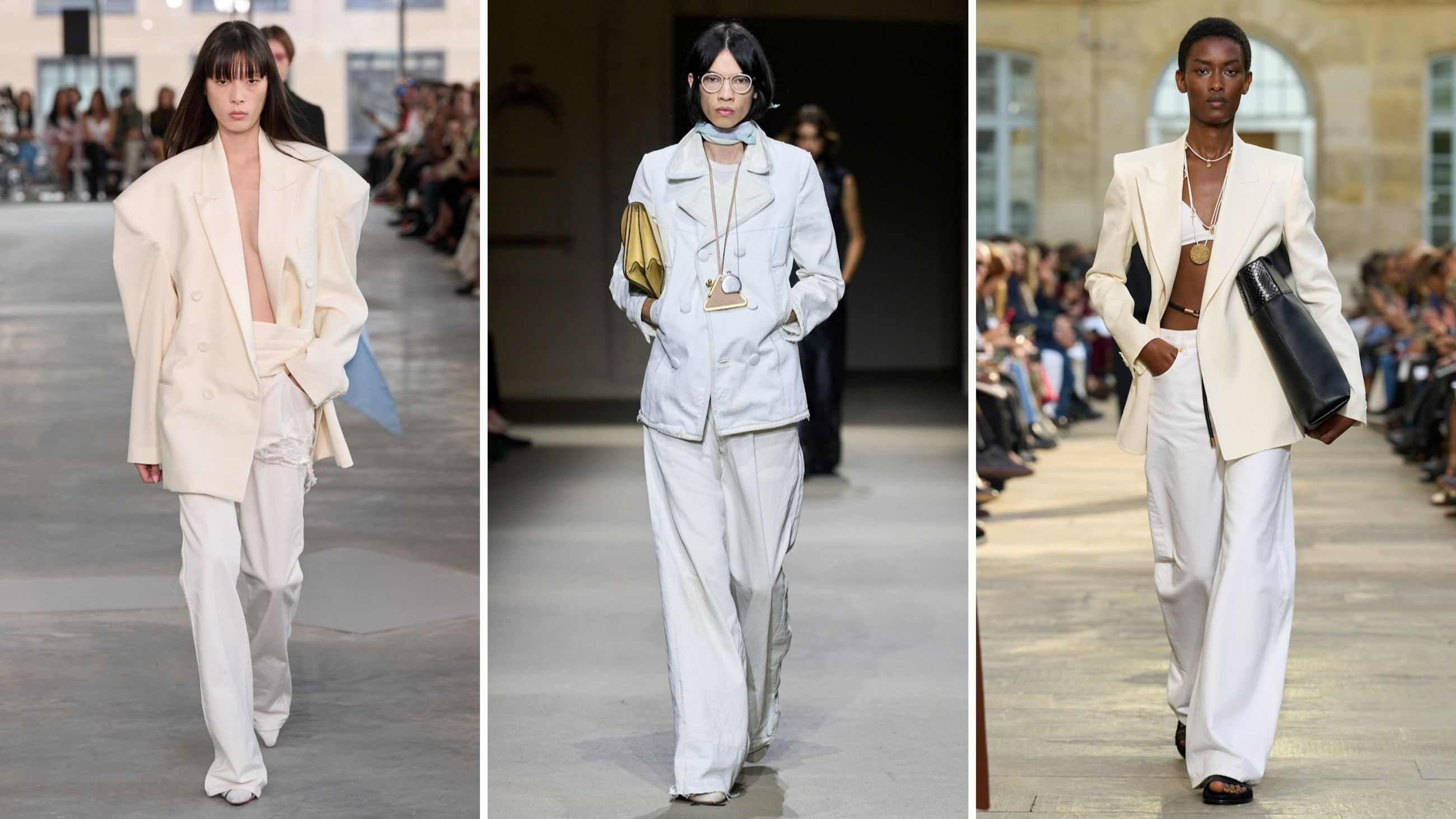 Alcuni look dalle passerelle PE26: da sinistra Area, Coach e Gabriela Hearst - Credits: Launchmetrics.com/Spotlight