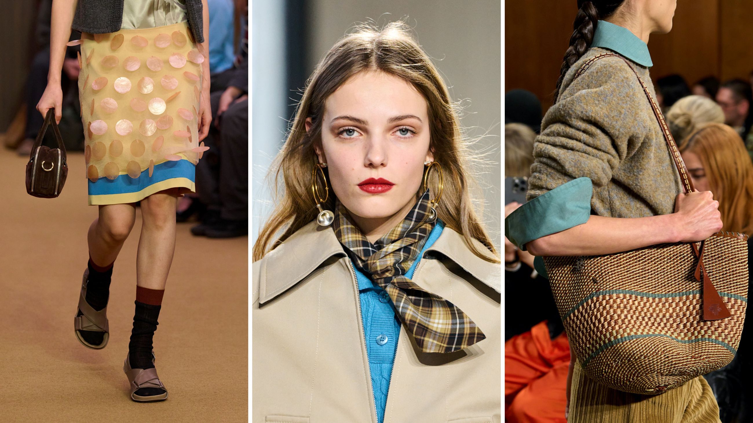 Dalle collezioni FW26: da sinistra Tory Burch; Patou; Marni - Credits: Launchmetrics.com/Spotlight