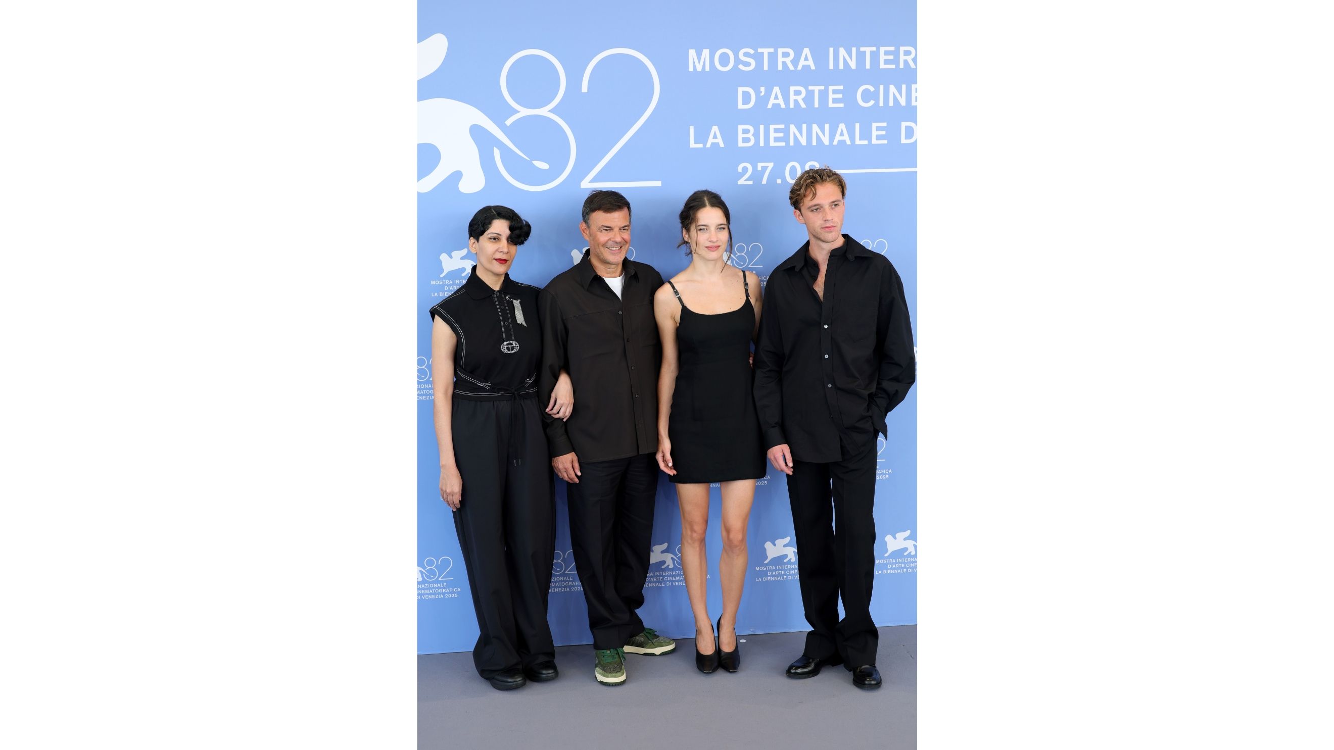 Fatima Al Qadiri, François Ozon, Rebecca Marder e Benjamin Voisin all’82esima edizione del Festival del Cinema di Venezia 
Credit: Getty Images