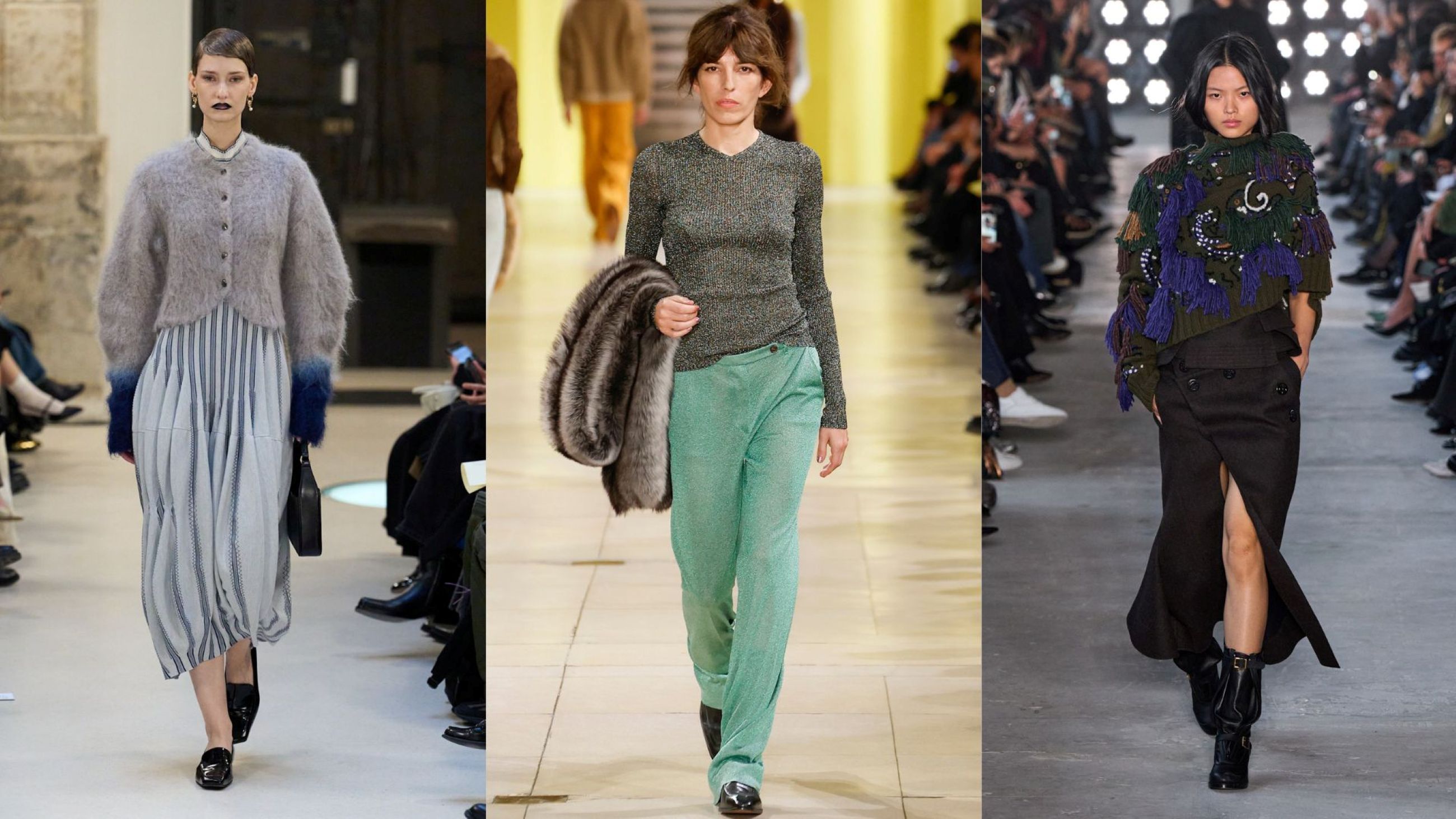 Da sinistra: Mame Kurogouchi FW25; Miu Miu FW25; Sacai FW25 Credits Launchmetrics.com/Spotlight