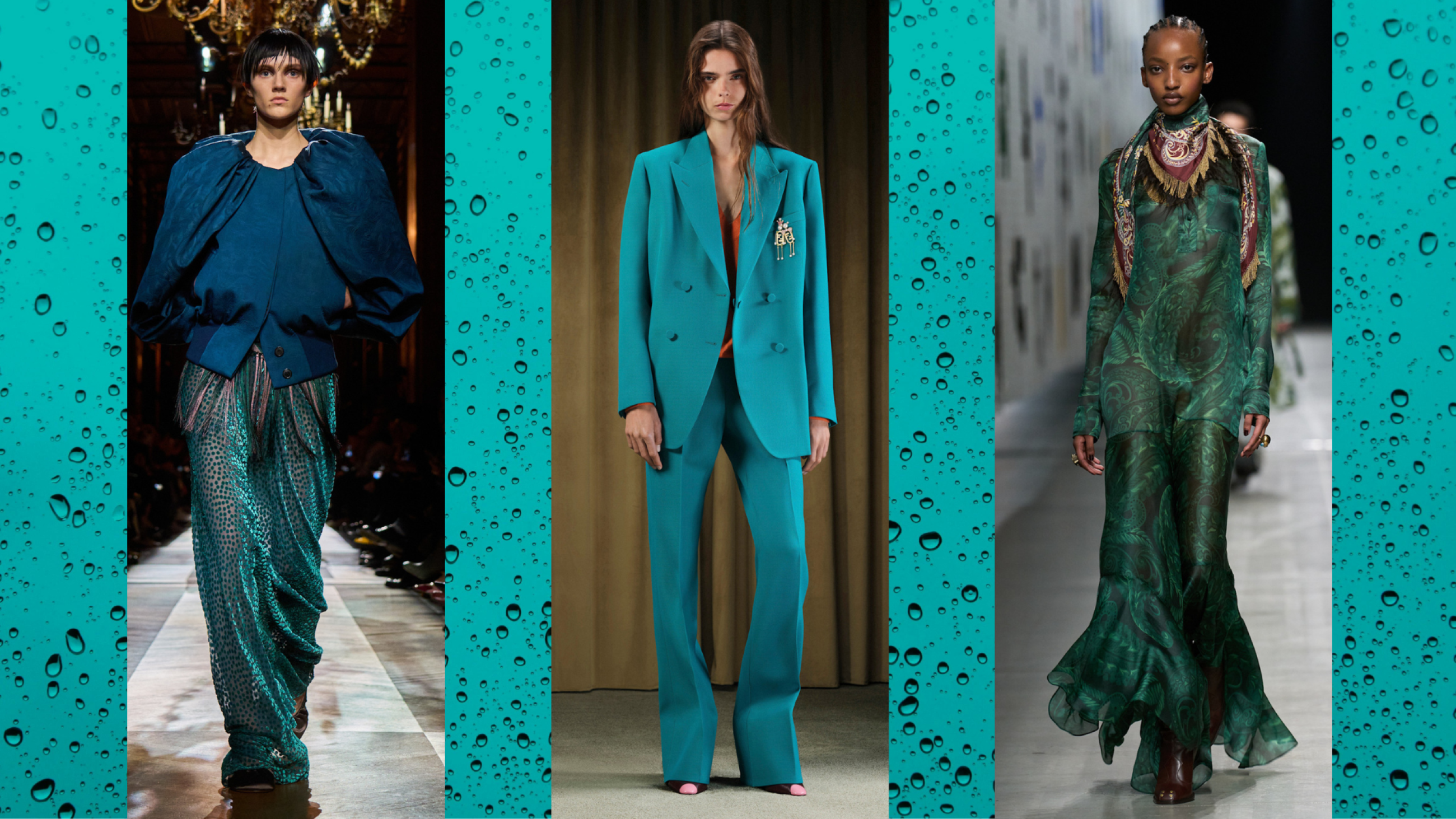 Da sinistra verso destra: Dries Van Noten F25, Fendi Resort, Etro F25
Credit Launchmetrics.com/Spotlight