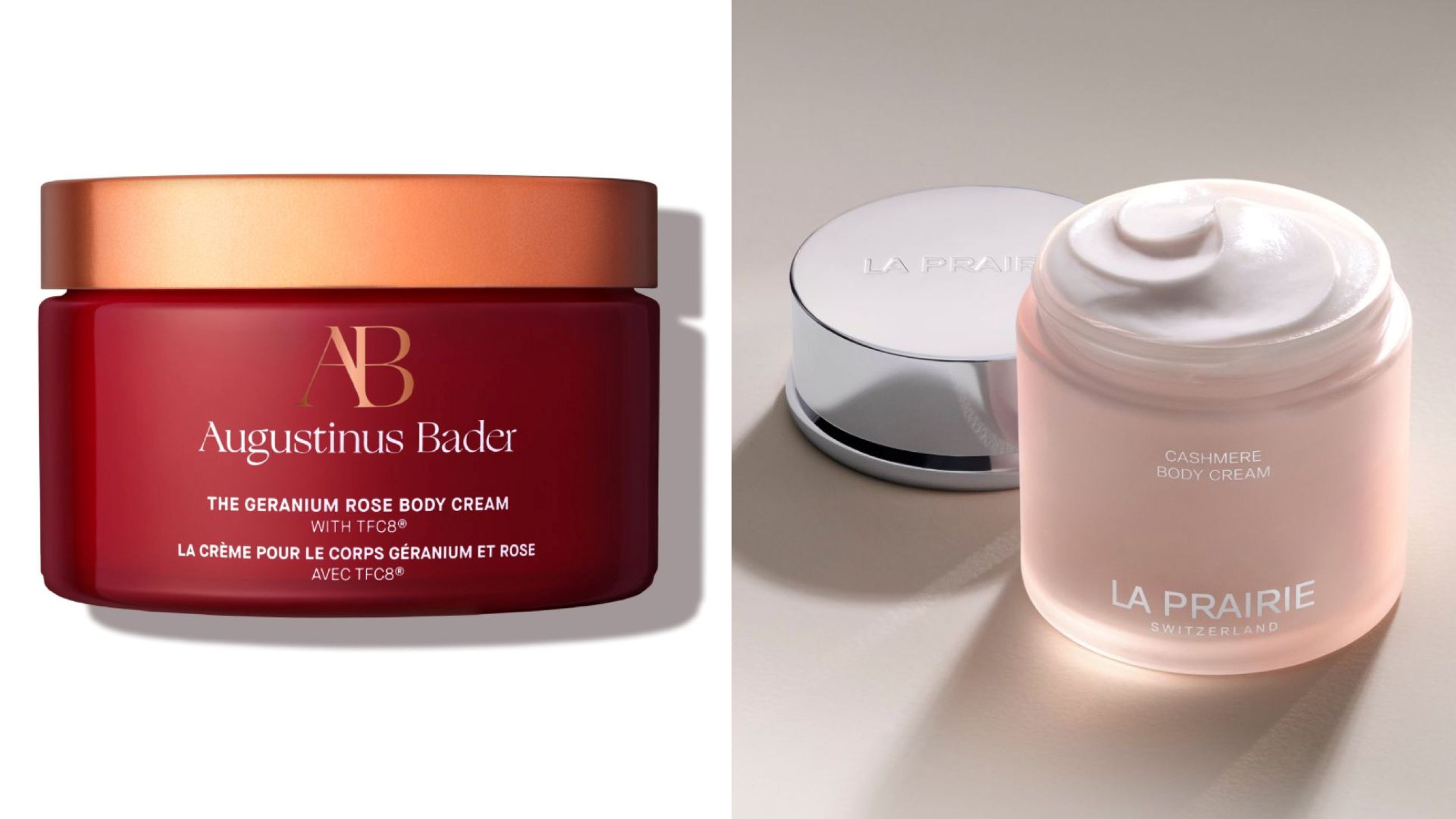 Augustinus Bader, The Geranium Rose Body Cream; La Prairie, Cashmere Body Cream - Credits: Courtesy Press Office