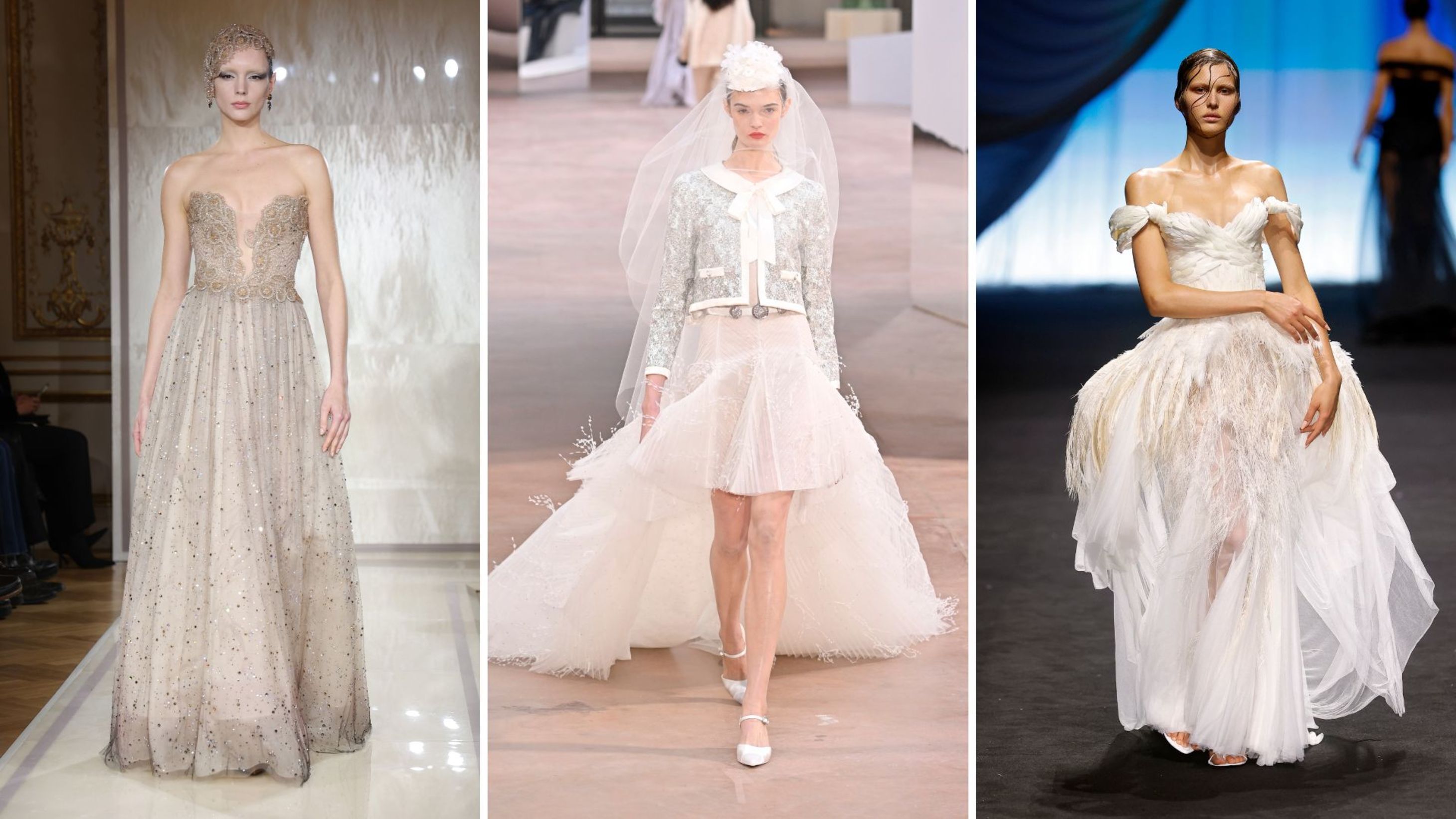 Da sinistra verso destra: Armani Priveè, Chanel, Jean Paul Gaultier 
Credits: Getty Images 
