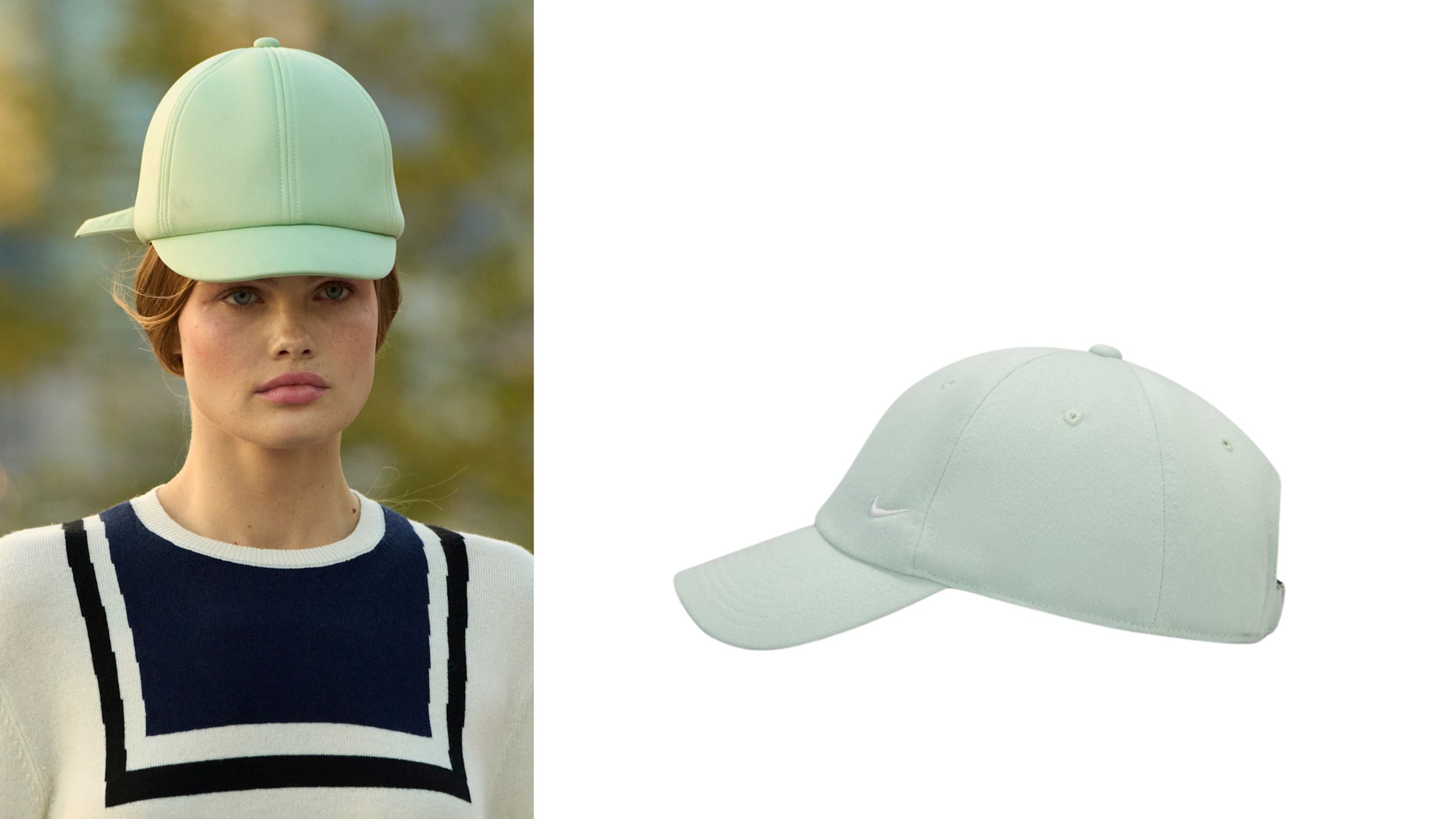 Da sinistra: Cynthia Rowley, sfilata PE26 - Credits: Launchmetrics.com/Spotlight; cappellino con visiera, Nike Club