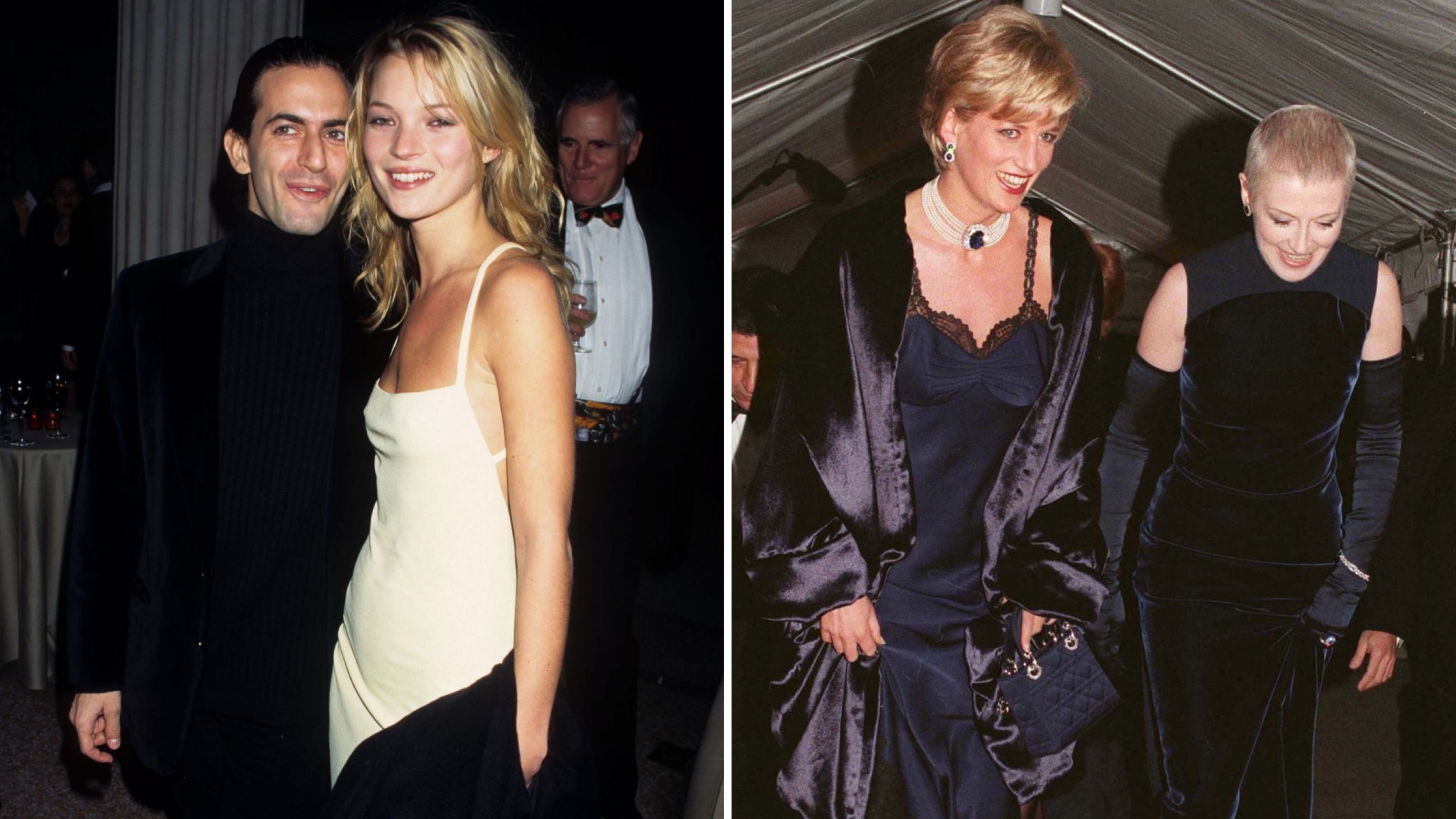 Da sinistra: Kate Moss (Met Gala 1995); Lady Diana (Met Gala 1996) - Credits Getty Images 
