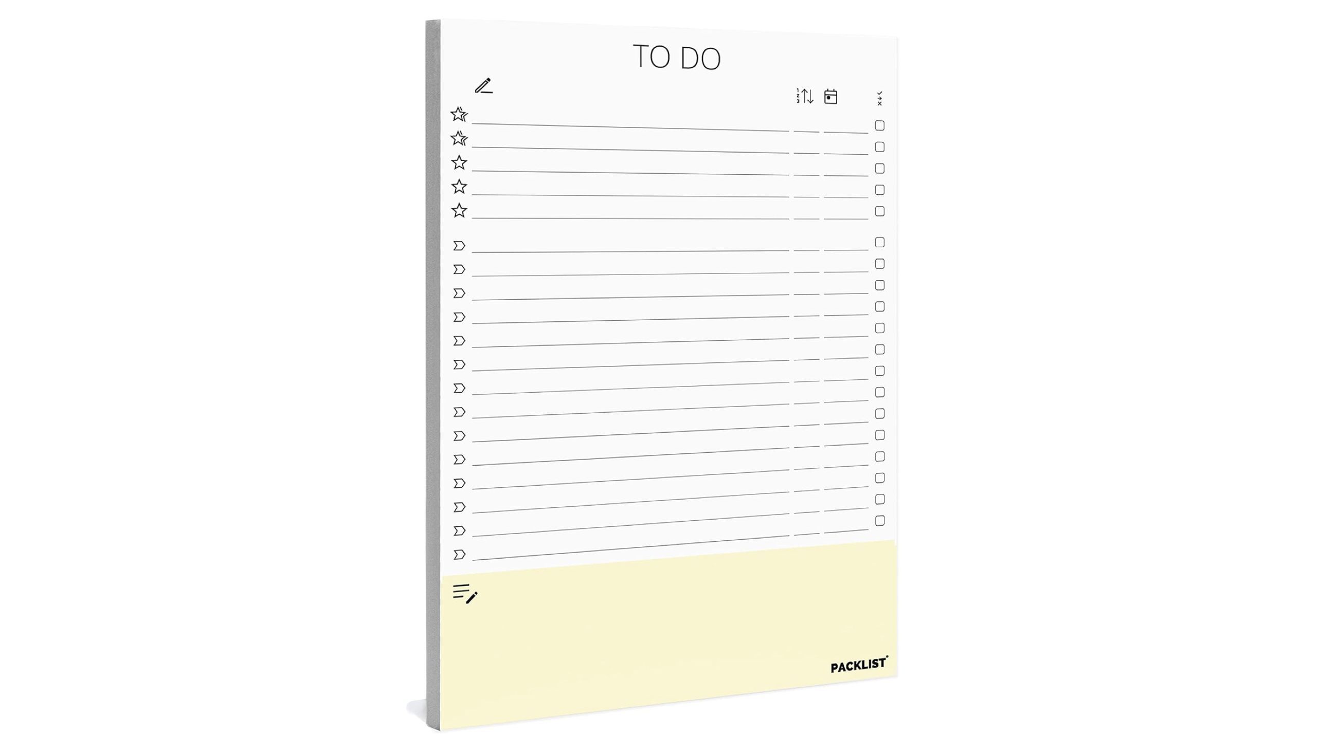 Foglio TO DO in formato A4 con priorità a stelle, checklist laterale e area note evidenziata in basso – Courtesy Press Office