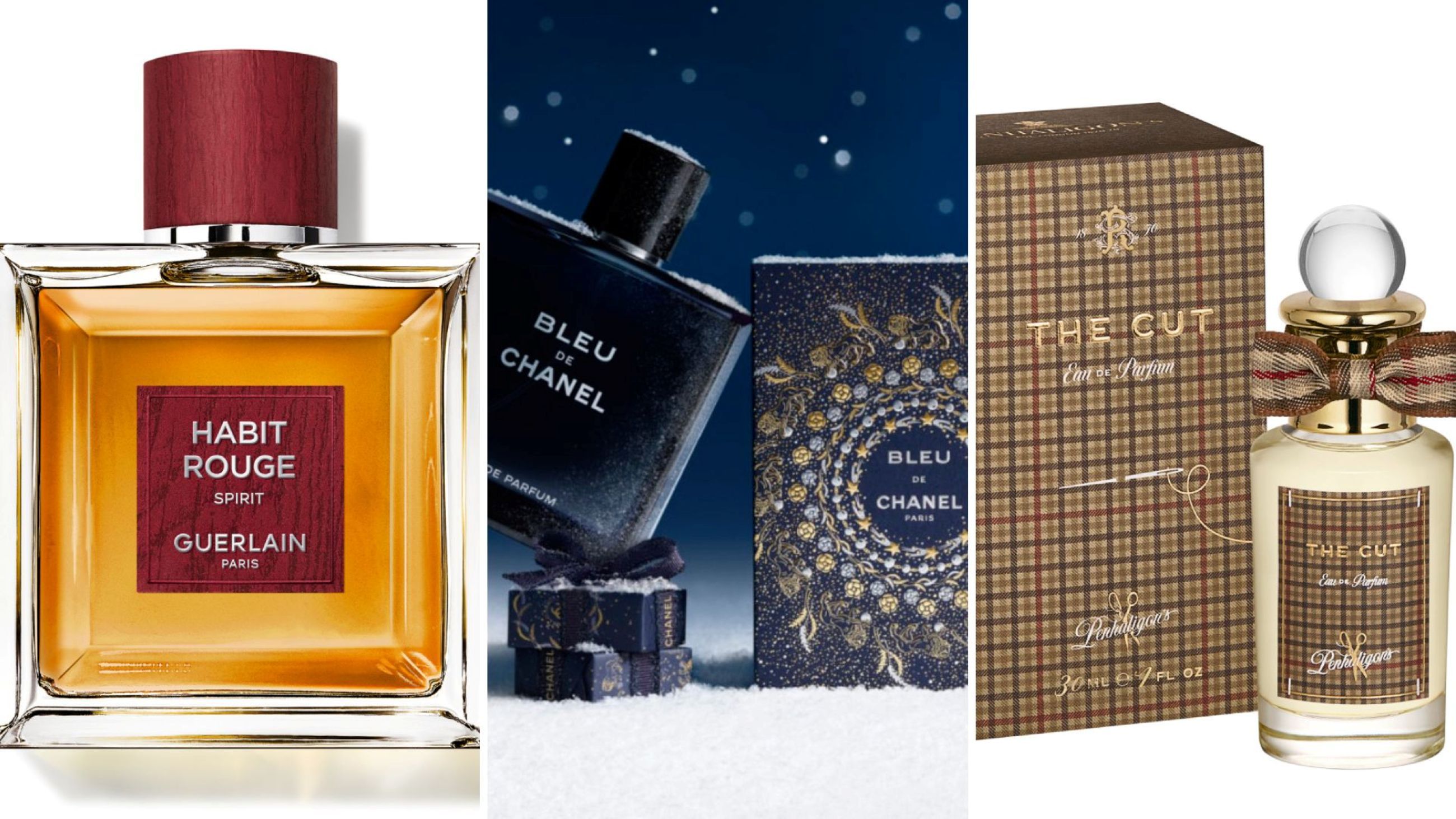 Guerlain, Habit Rouge Spirit; Chanel, Bleu de Chanel; Penhaligon's, The Cut - Credits: Courtesy Press Office