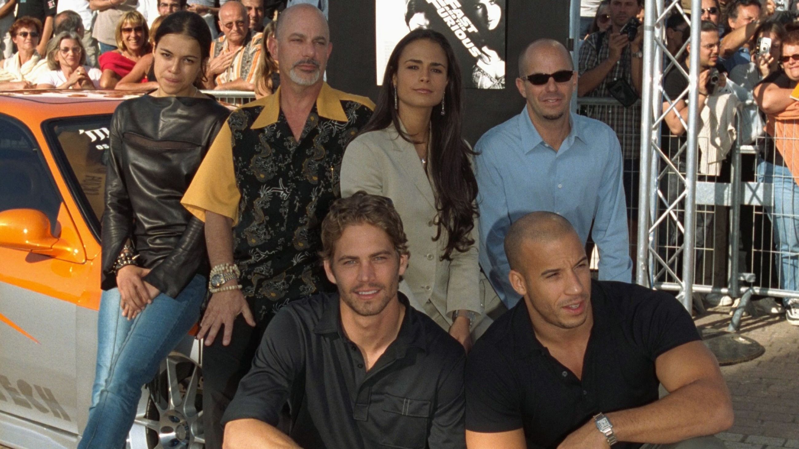 Il team del film: Michelle Rodriguez, il regista Rob Cohen, Jordana Brewster, Paul Walker e Vin Diesel, 2001 - Credits Getty Images