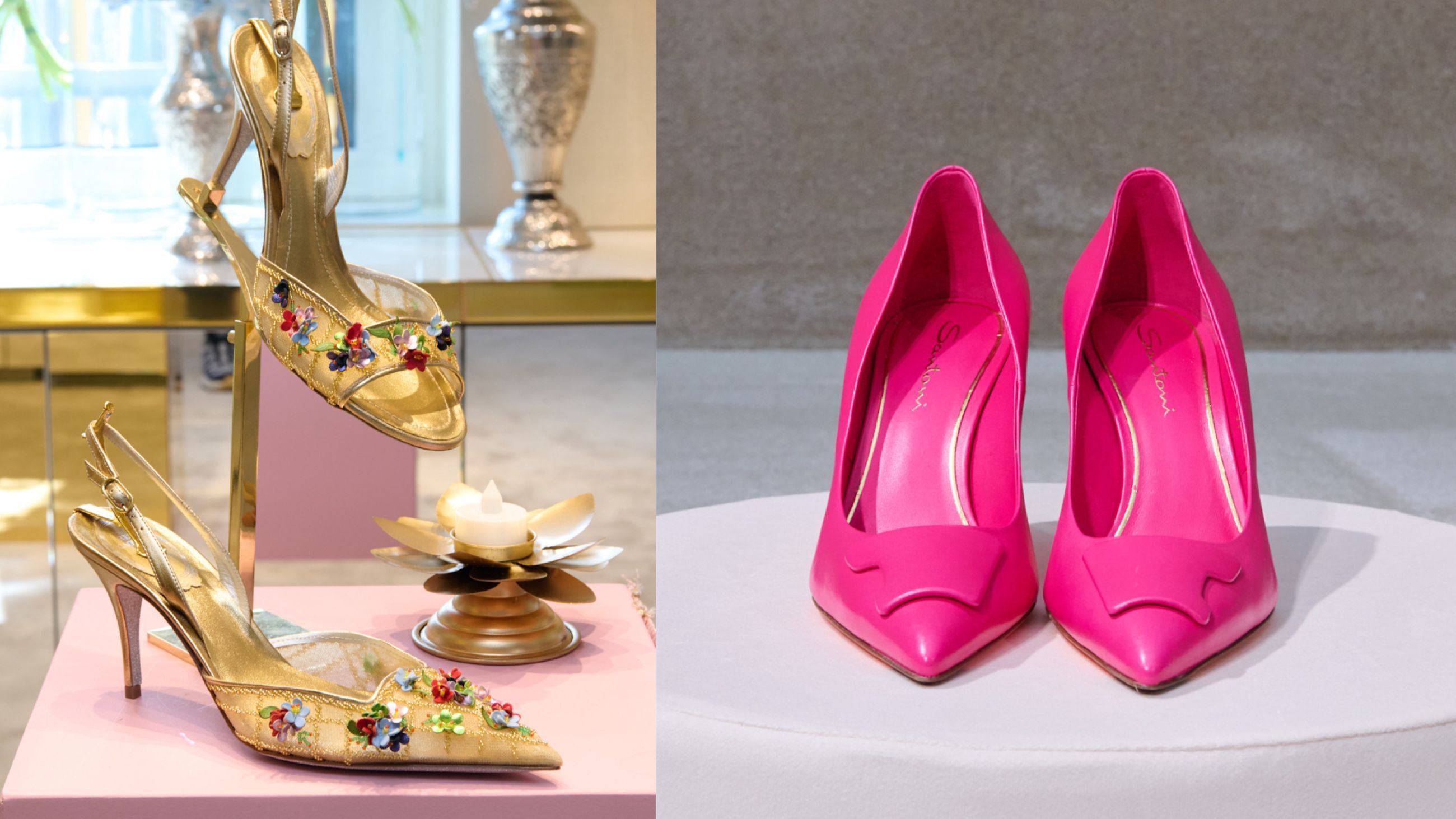 A sinistra: Flora, Caovilla SS26; A destra: Santoni SS26 - Credits Launchmetrics.com/Spotlight