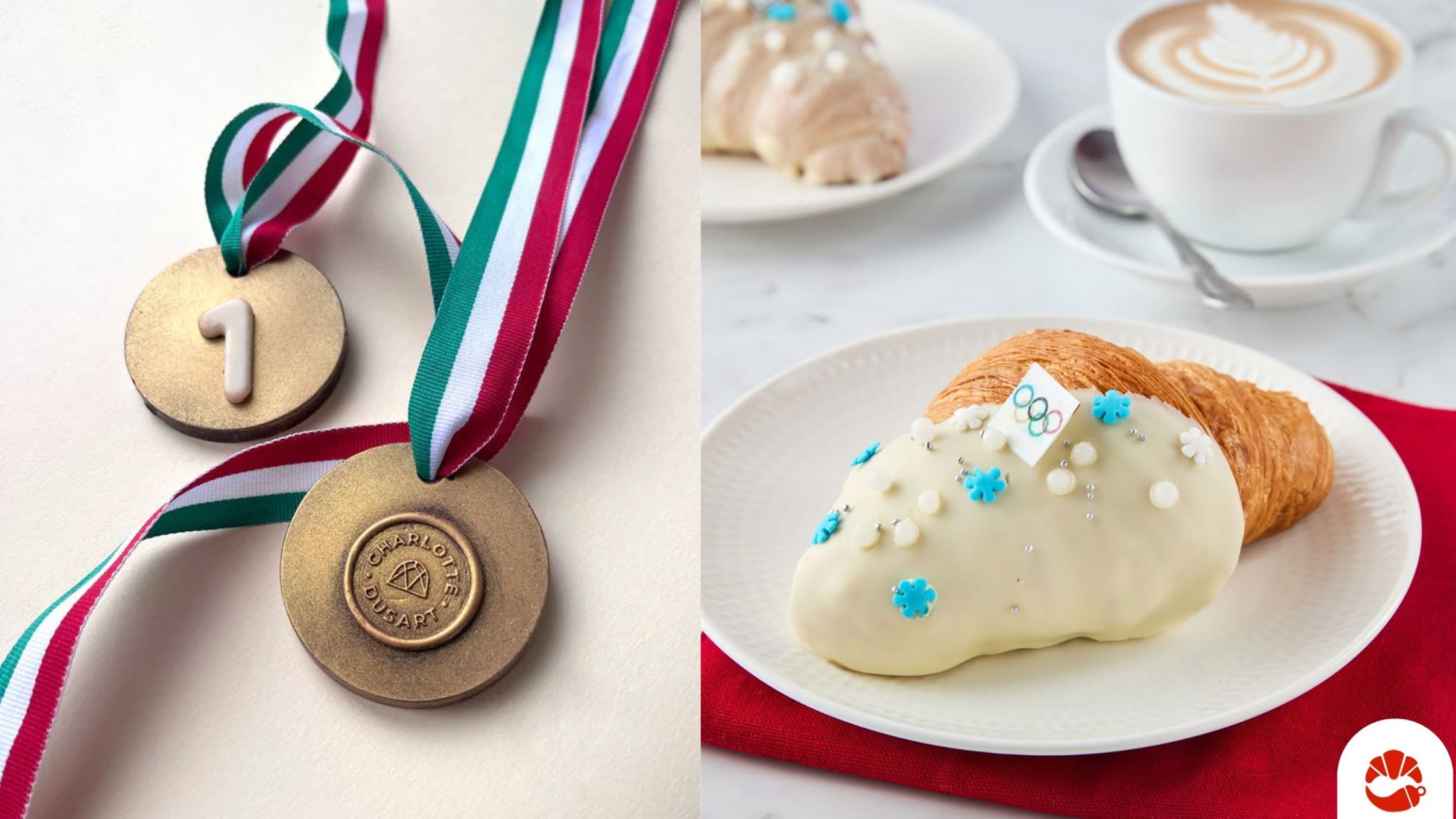 A sinistra la medaglia di cioccolato fondente ricoperta d’oro e ripiena di gianduia di Charlotte Dusart; a destra l’immagina tratta dal profilo Instagram di Malià Milano