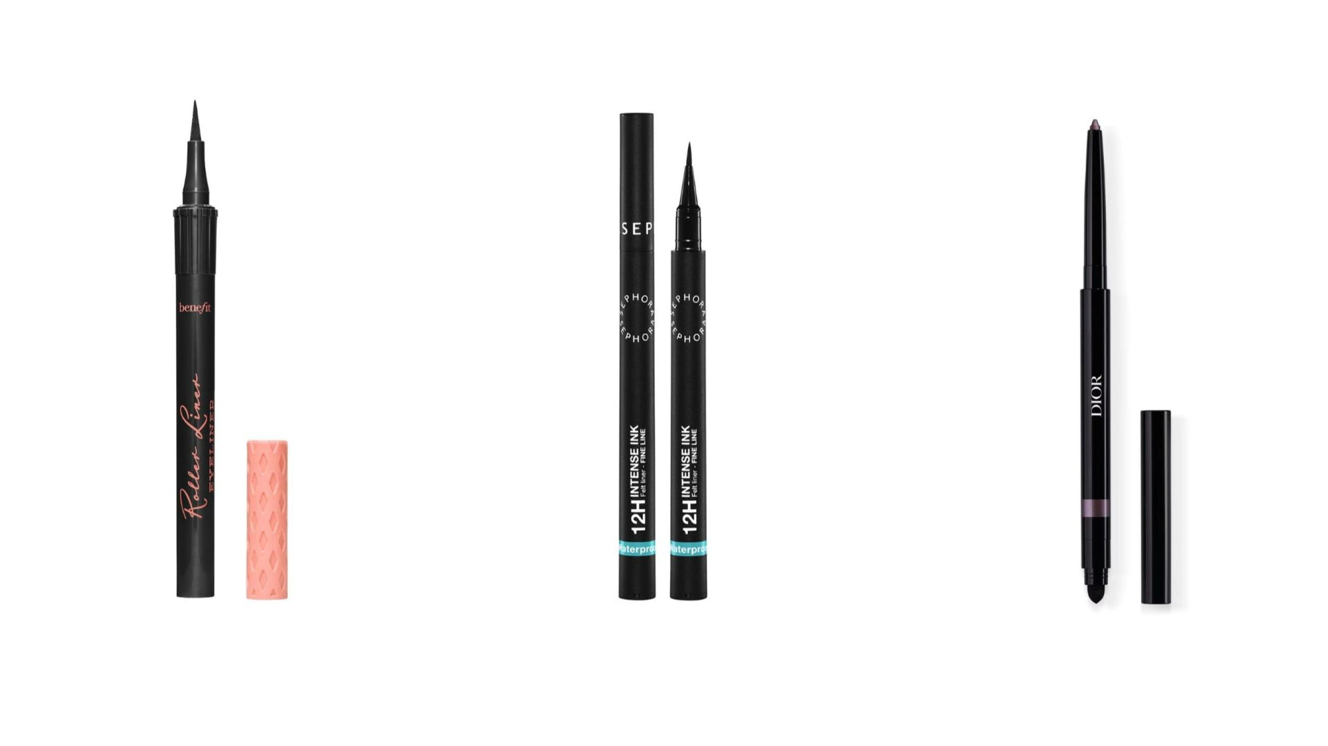 Benefit Cosmetics, Roller Liner Waterproof; Sephora Collection, 12H Intense Ink Felt Liner Fine Liner; Dior, Diorshow Stylo Eyeliner Waterproof 24 ore - Courtesy Press Office