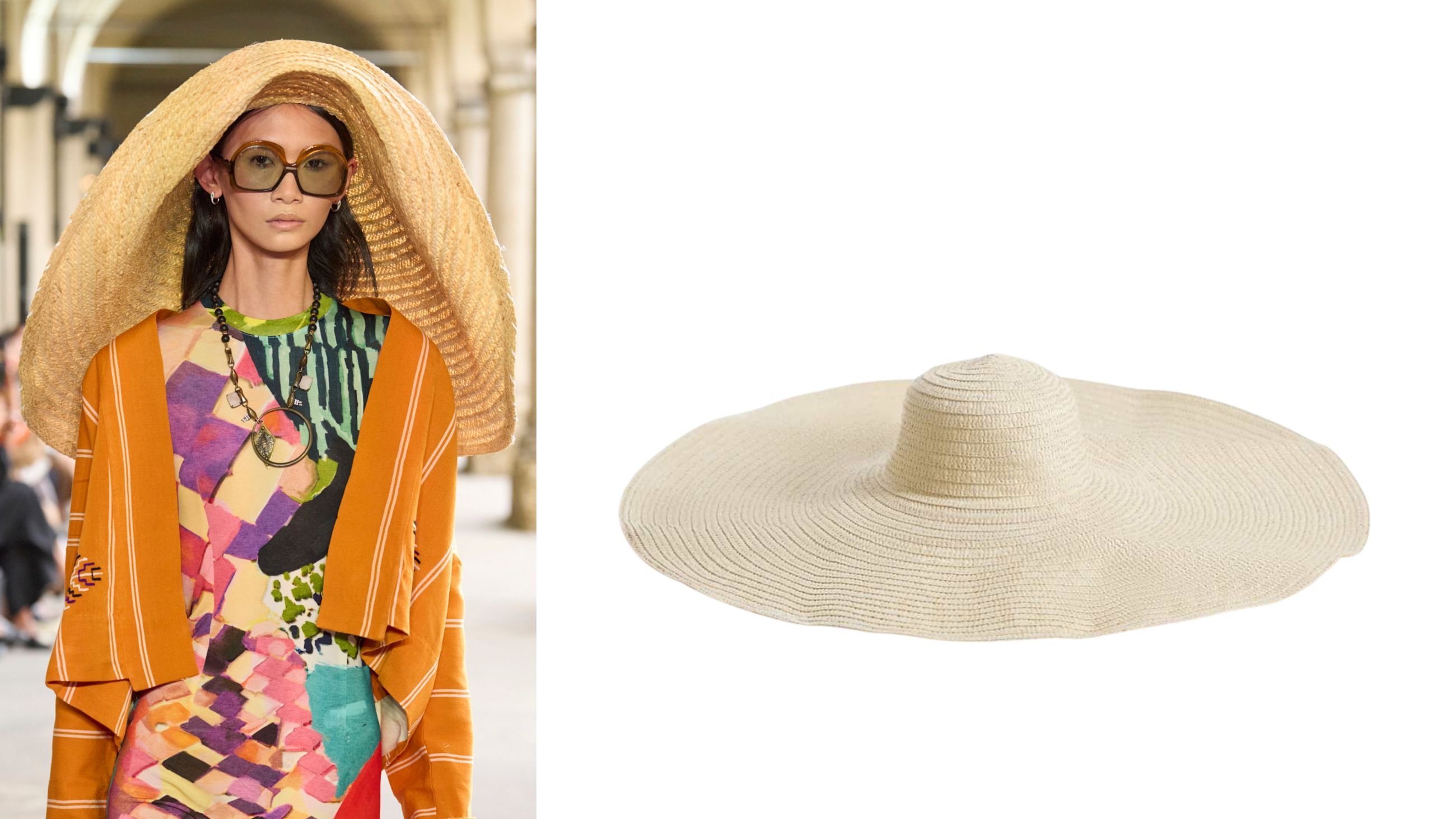 Da sinistra: Stella Jean, sfilata PE26 - Credits: Launchmetrics.com/Spotlight; cappello over con maxi falda, Asos
