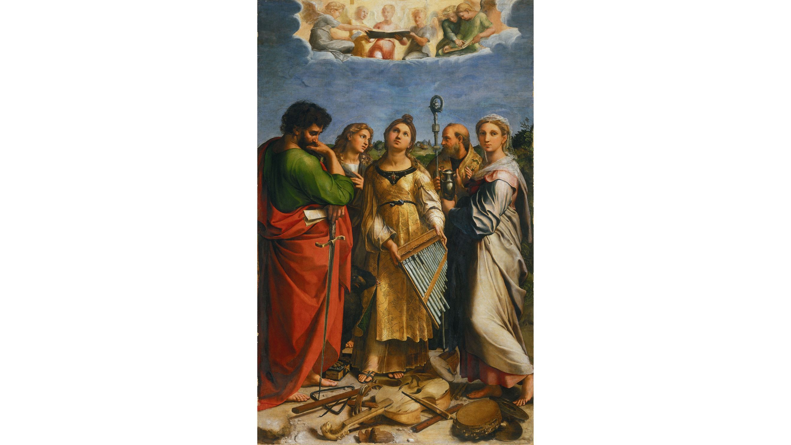 Raphael (Raffaello di Giovanni Santi) (Italian, 1483–1520). The Ecstasy of Saint Cecilia with Saints Paul, John the Evangelist, Augustine, and Mary Magdalene, ca. 1515-16. Oil on canvas (transferred from wood). Polo Museale dell’Emilia Romagna, Pinacoteca Nazionale, Bologna (577). Image: Scala / Art Resource, NY 