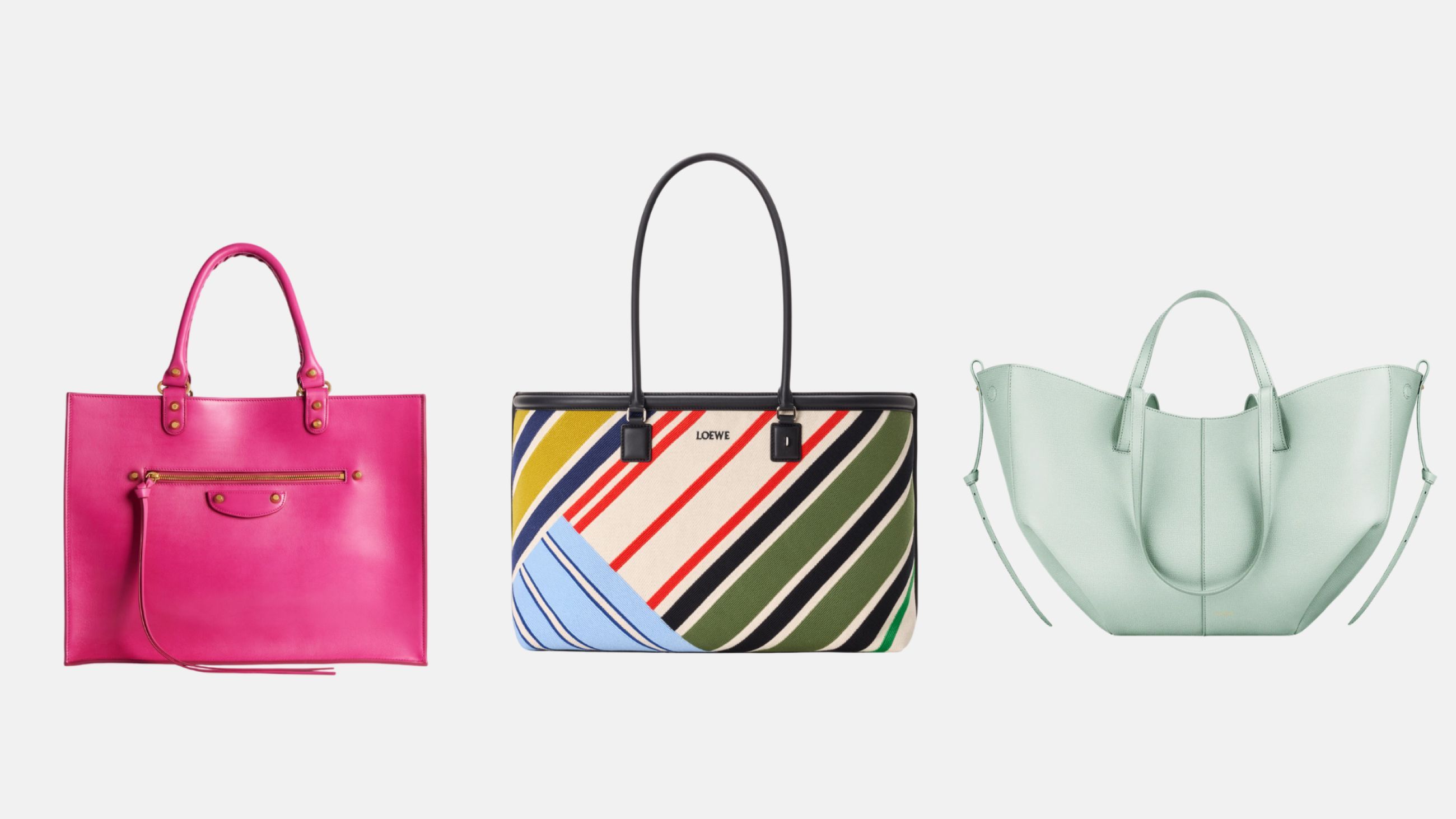 Da sinistra: Balenciaga, Loewe, Polène