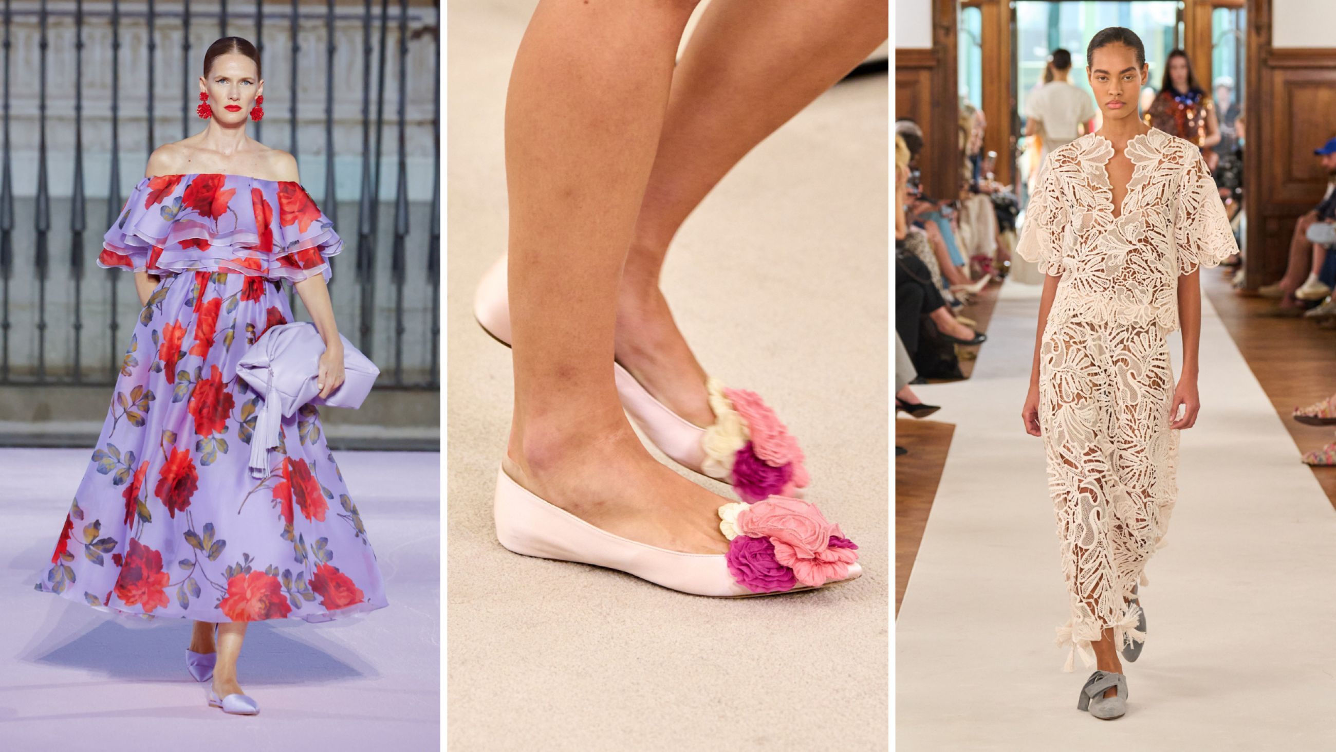 Da sinistra: Carolina Herrera; Giambattista Valli; Ulla Johnson SS26 - Credits Launchmetrics.com/Spotlight