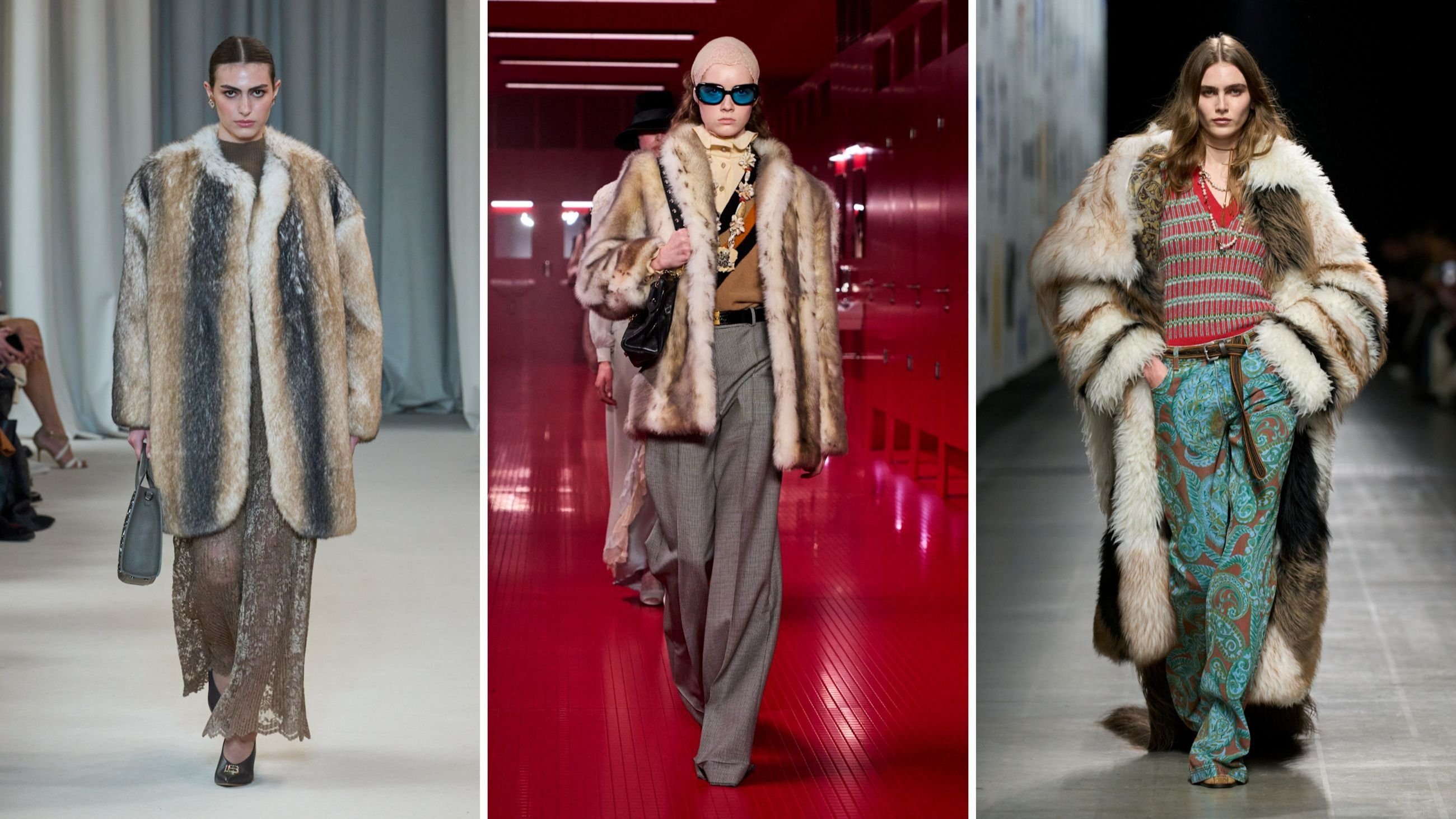 Da sinistra look dalle sfilate FW2526 di Laura Biagiotti, Valentino ed Etro - Credits: Launchmetrics.com/Spotlight