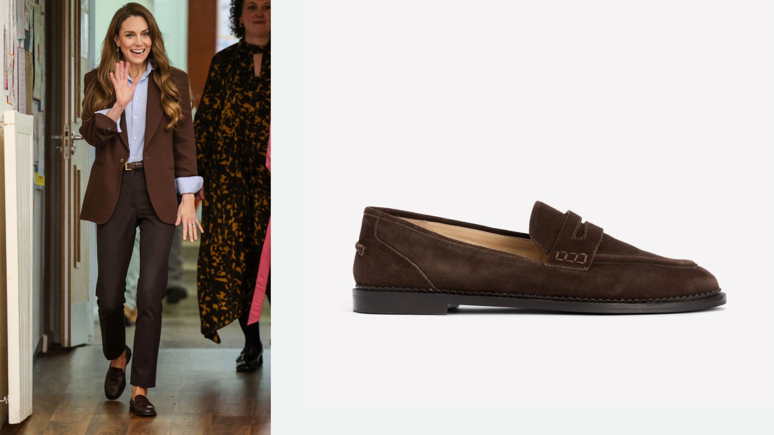 Da sinistra: Kate Middleton - Credits Getty Images; Mocassino Boden 