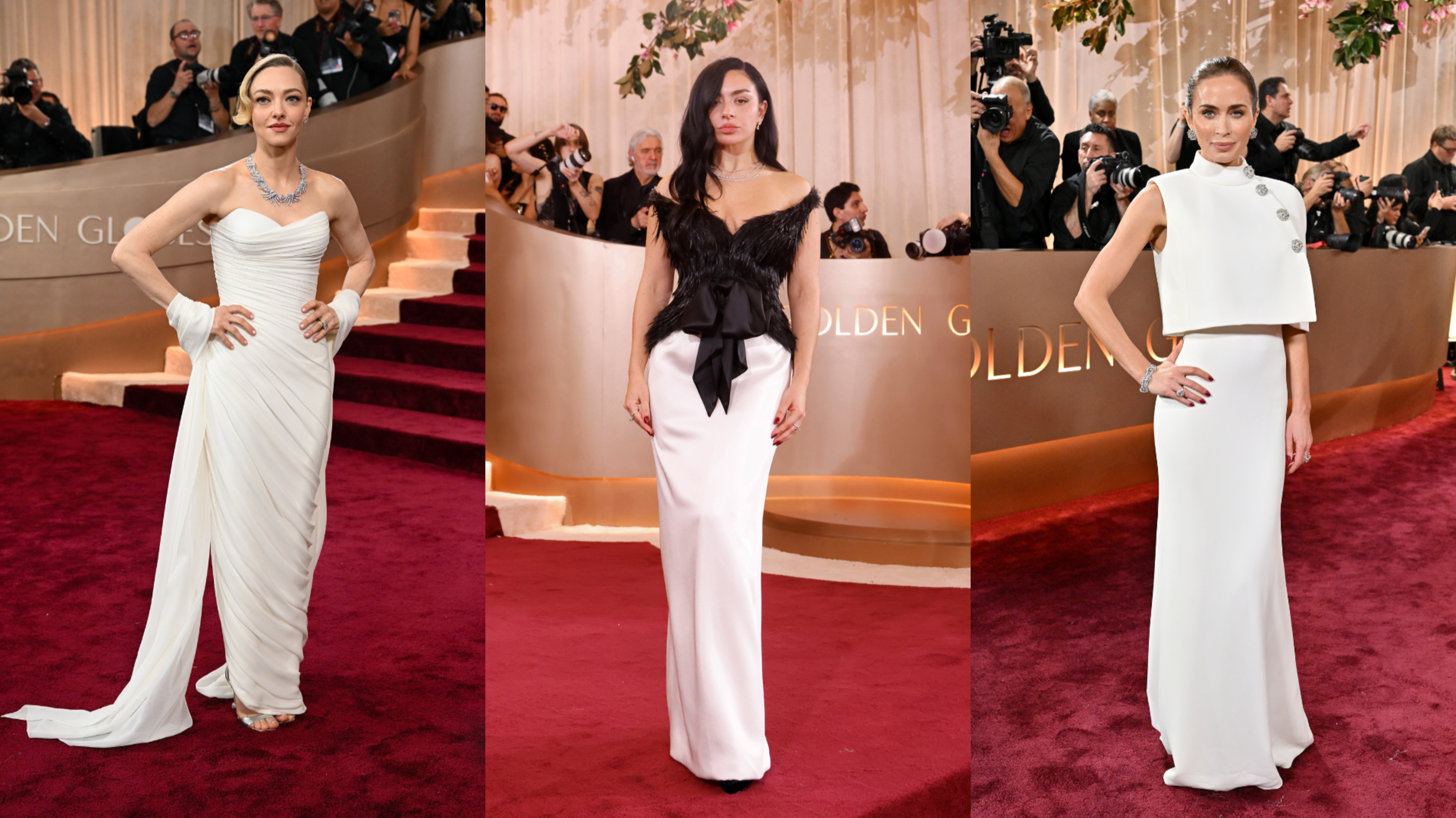 Da sinistra Amanda Seyfried (Courtesy Press Office); Charli XCX (Credits Getty Images); Emily Blunt (Credits Getty Images)