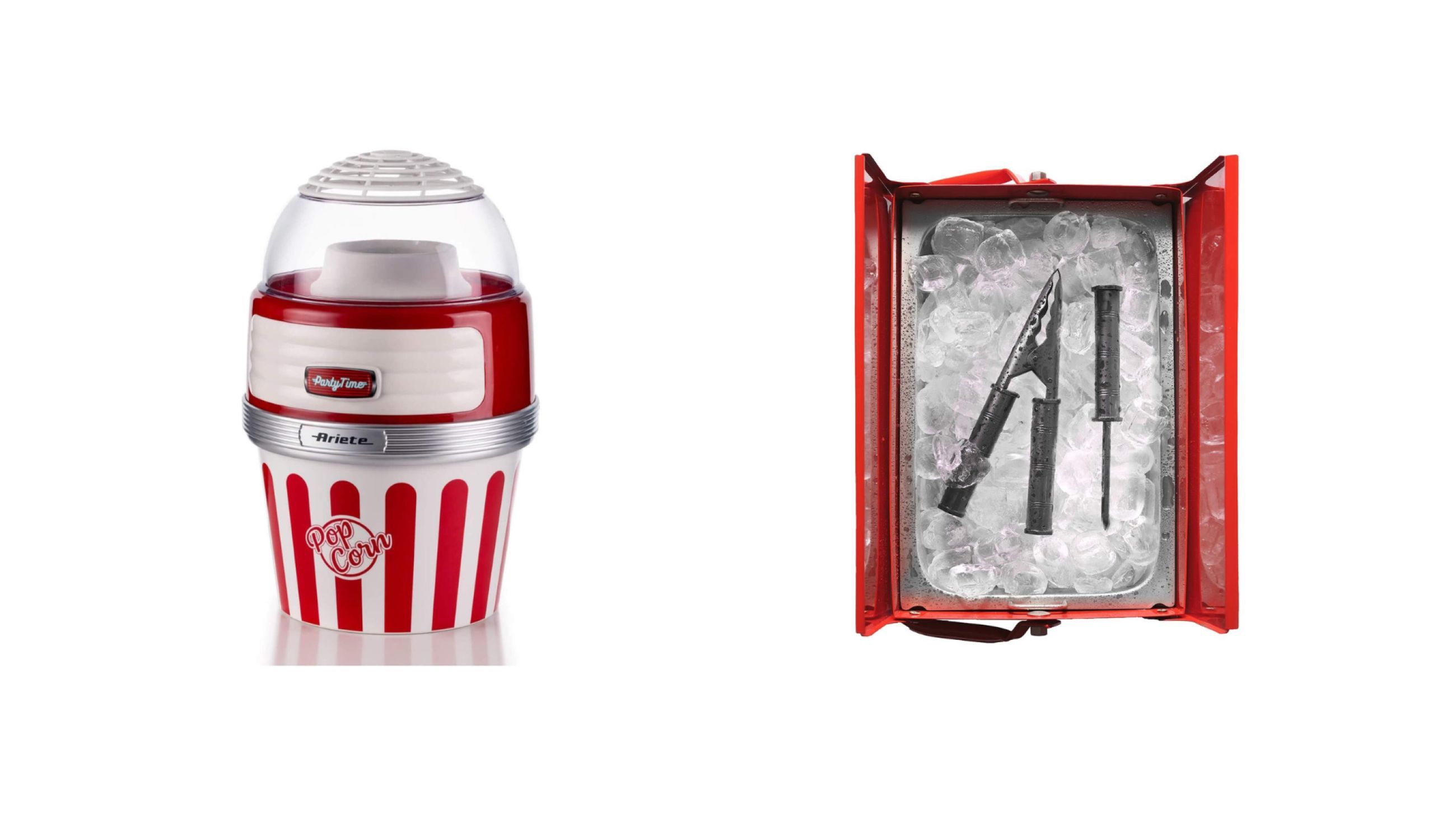 Pop Corn XL Party Time, Ariete - Courtesy Ariete; Set da ghiaccio Barock, Zanetto - Courtesy Zanetto