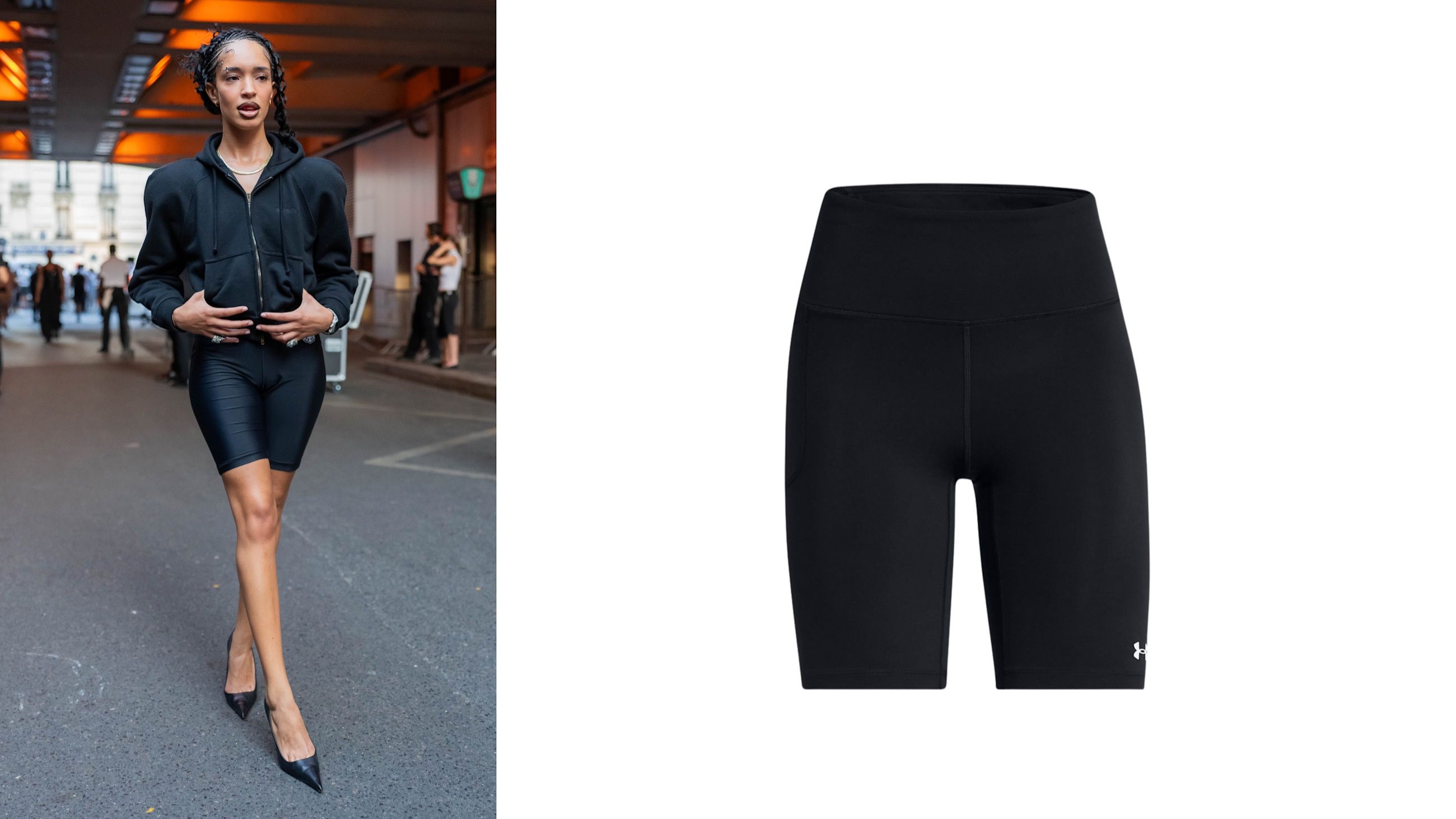 Da sinistra: street style - Credits: Getty; pantaloncini Under Armour