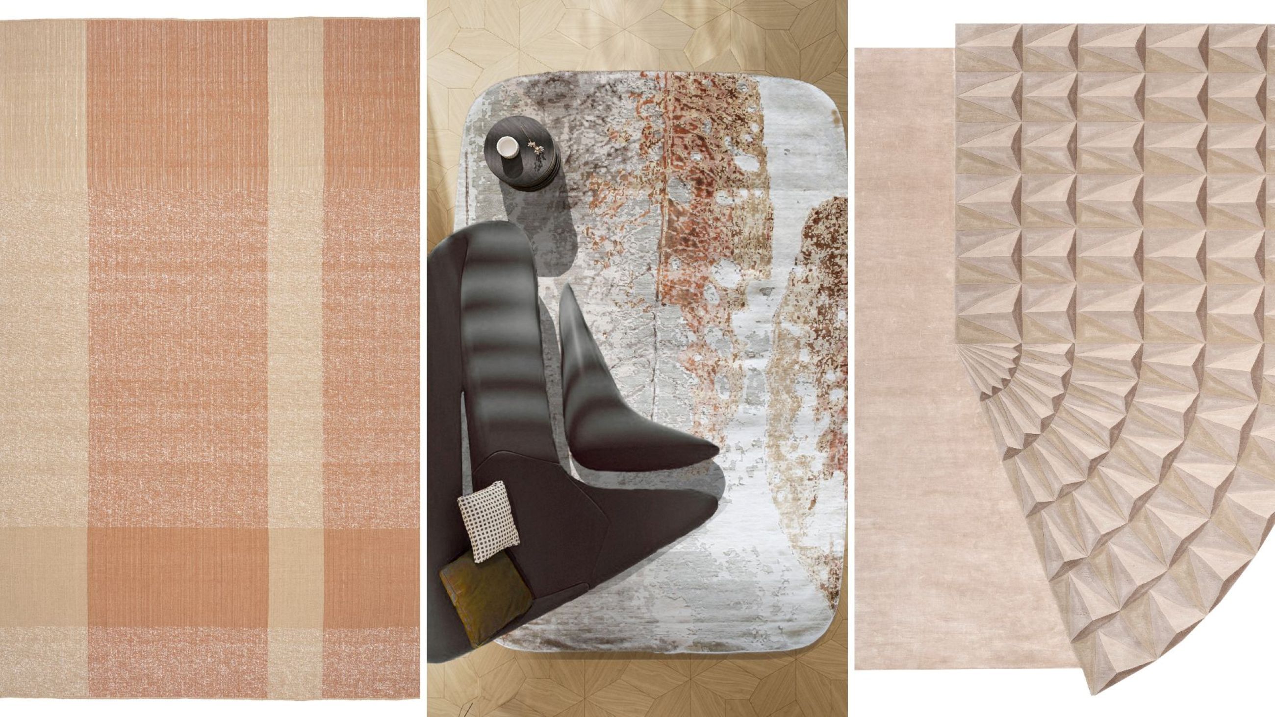 Fabrique di Paolo Zani per Warli; Leaf Time (LFT02) di Studio Desk per Carpet Edition; Pliage di Bruno Tarsia per Illulian - Credits: Courtesy Warli; Courtesy Carpet Edition; Courtesy Illulian 