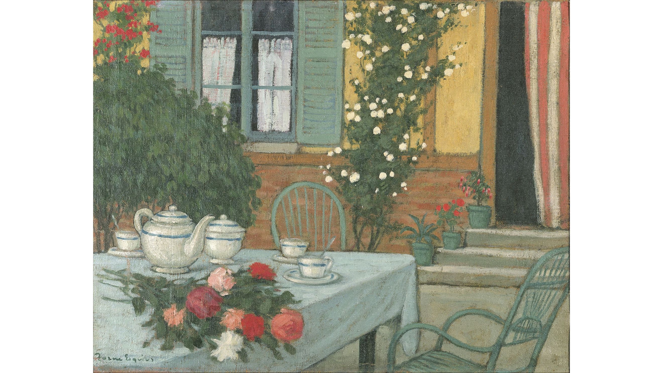 Pere Torné Esquius. Tavolo in giardino, 1913 ca. Olio su tela, 49x65 cm. Museu Carmen Thyssen, Barcelona 