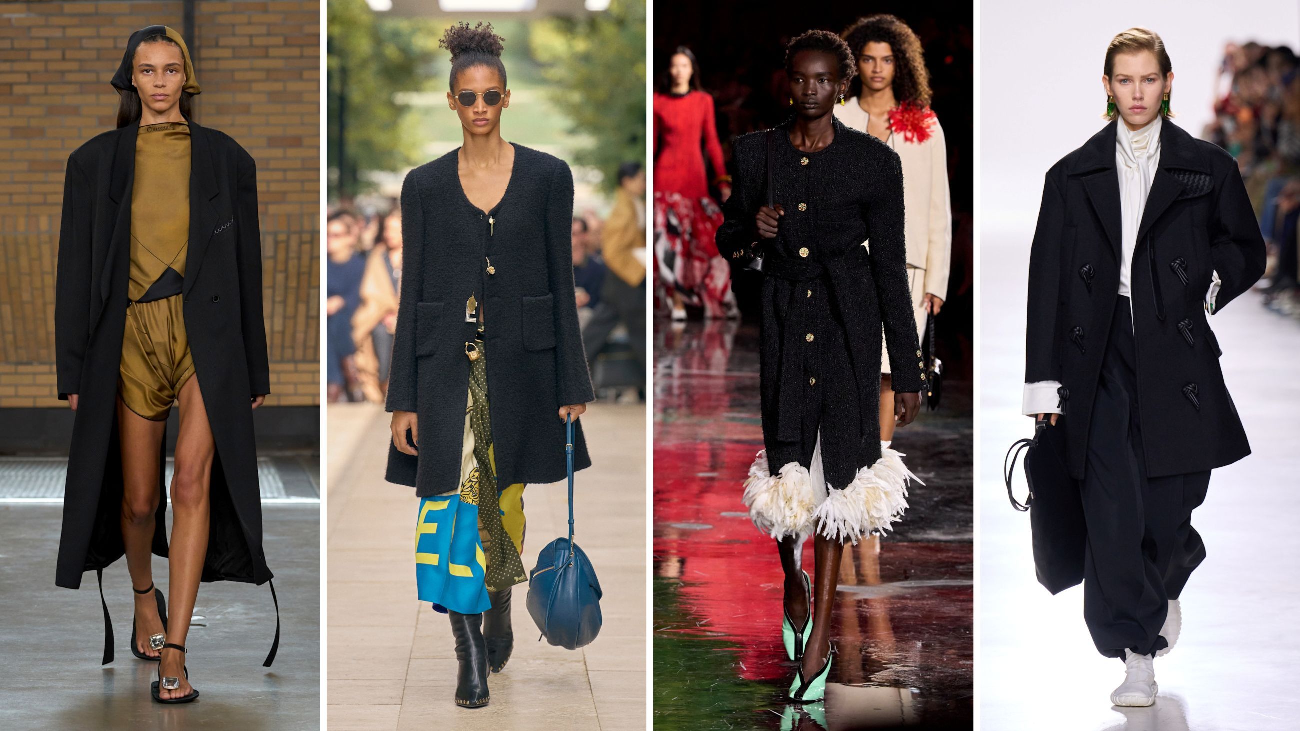 Da sinistra, alcuni look dalle sfilate PE26 di Calvin Klein, Celine, Chanel e Bottega Veneta - Credits: Launchmetrics.com/Spotlight 